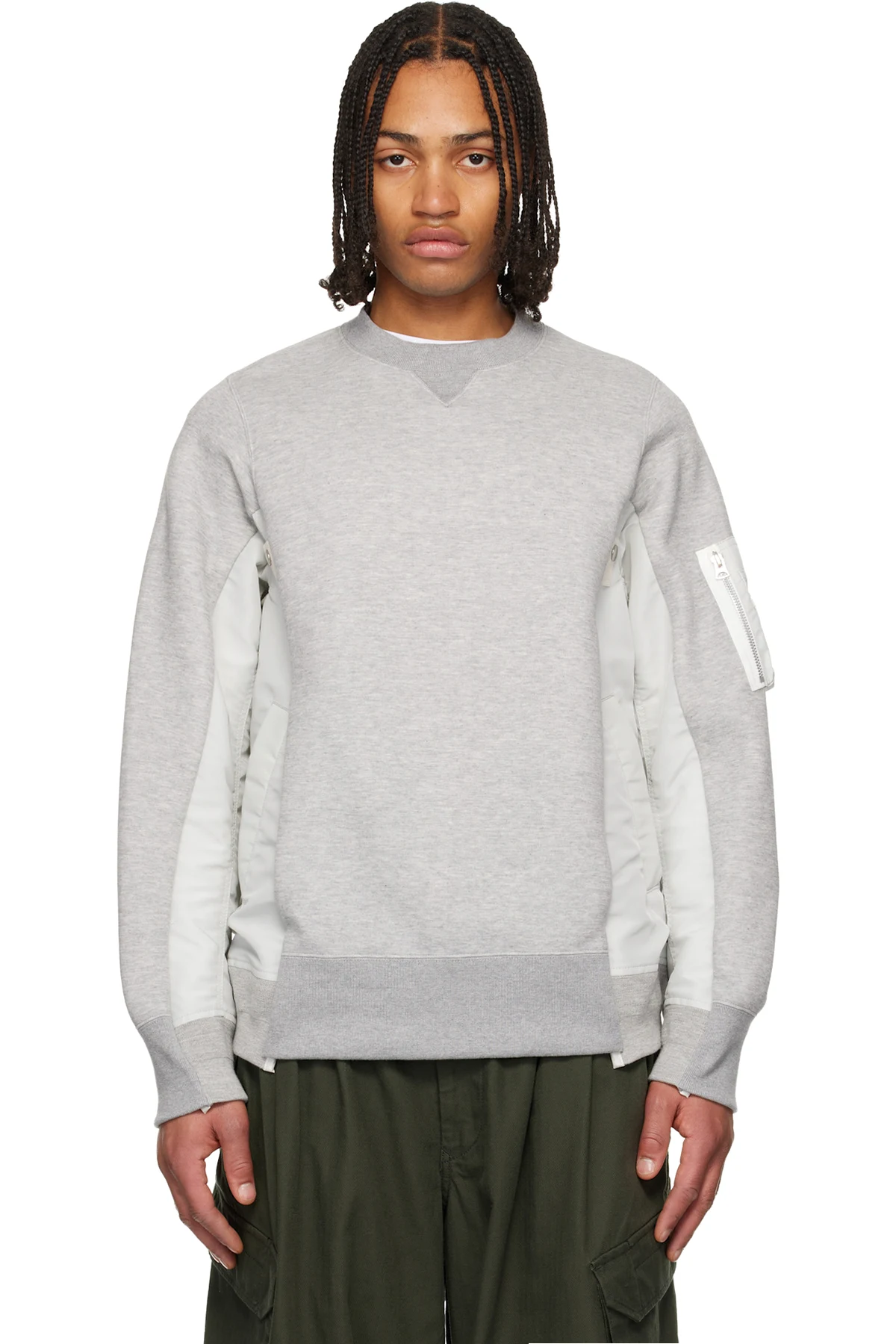 Gray Sponge Sweat & Nylon Twill Sweatshirt