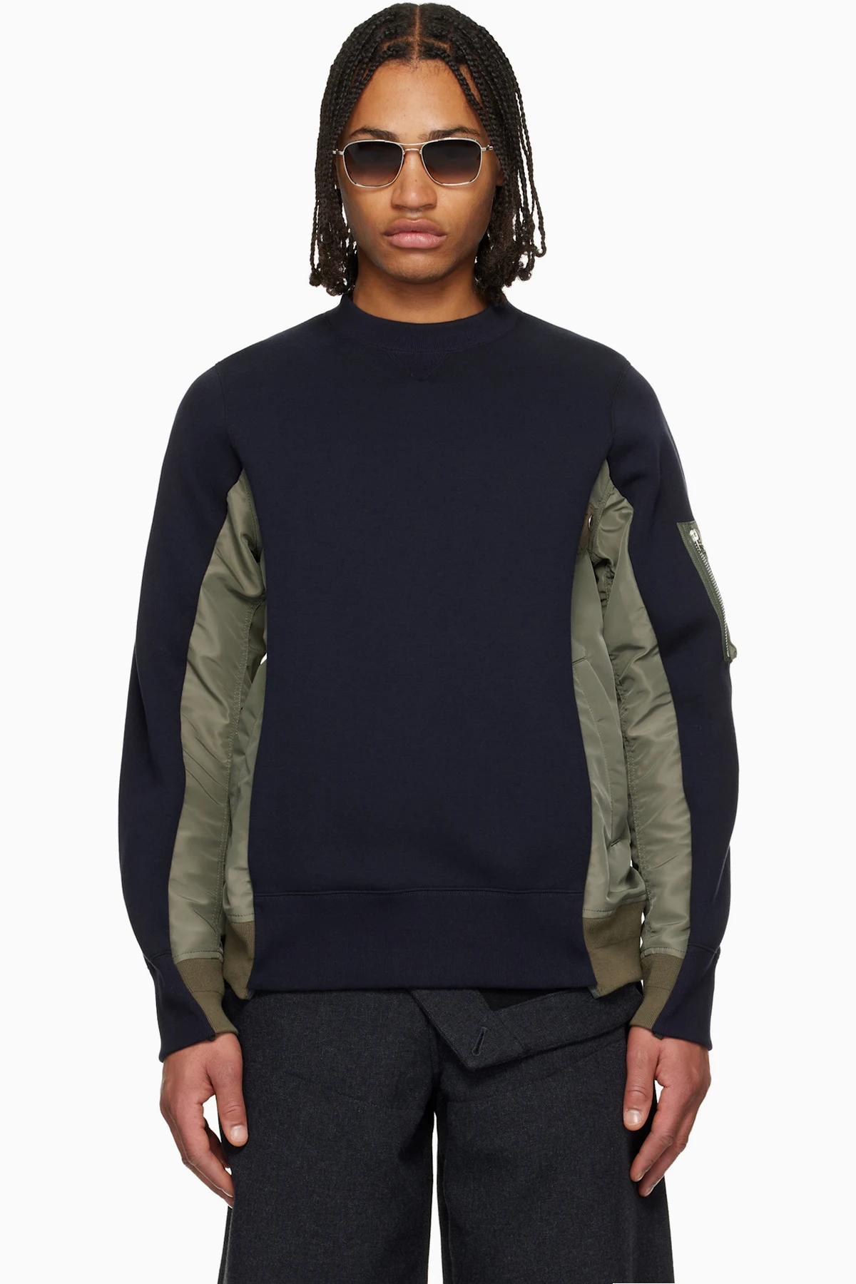 Navy & Khaki Sponge Sweat & Nylon Twill Sweatshirt