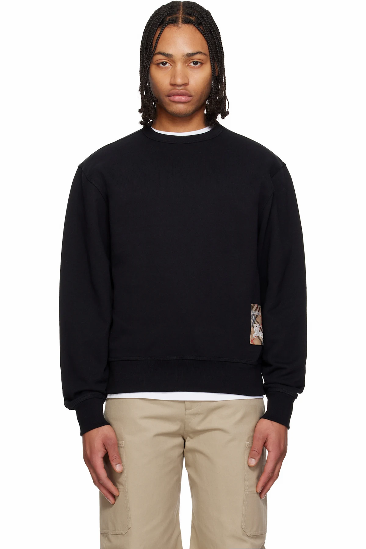 Black Check Label Cotton Hoodie