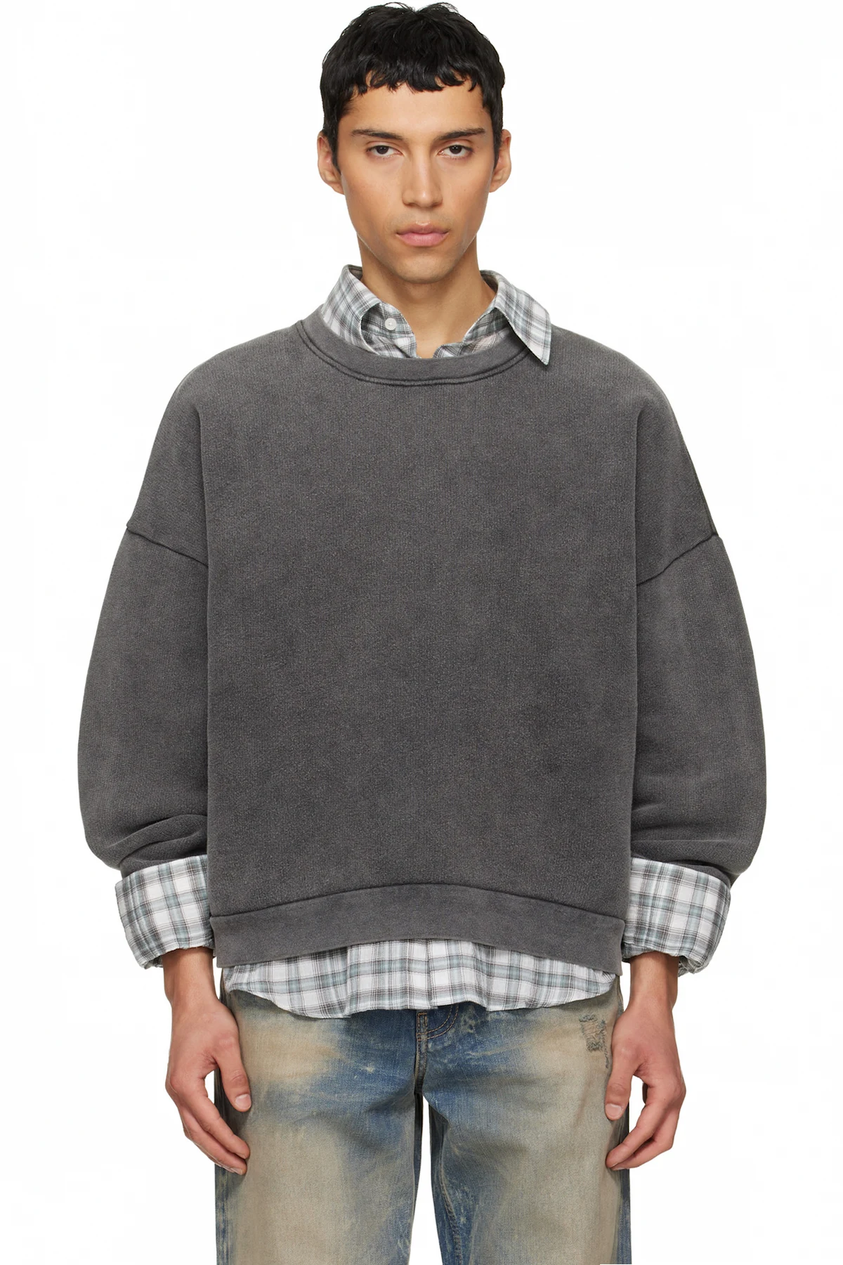 Gray Sweater Logo Patch Sweatshirt