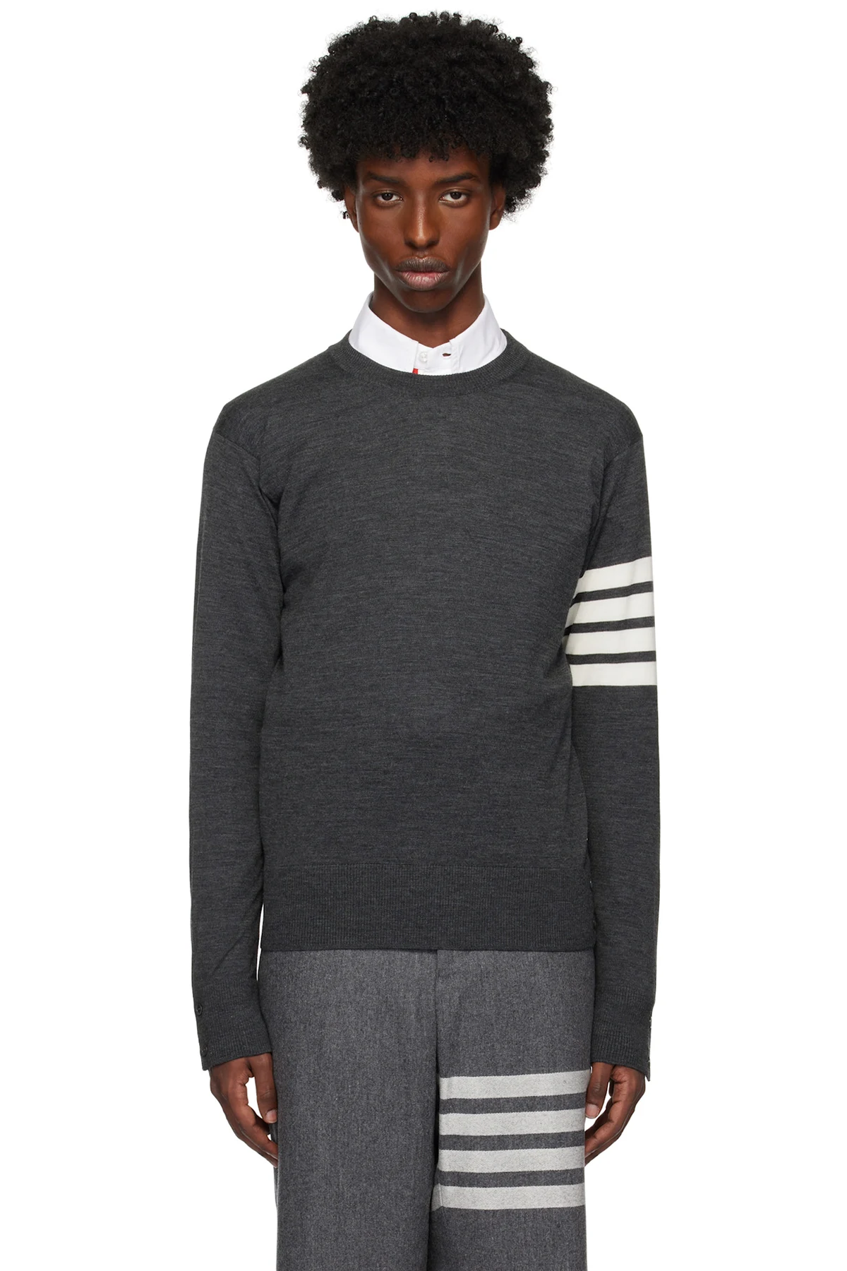Gray Wool 4-Bar Sweater