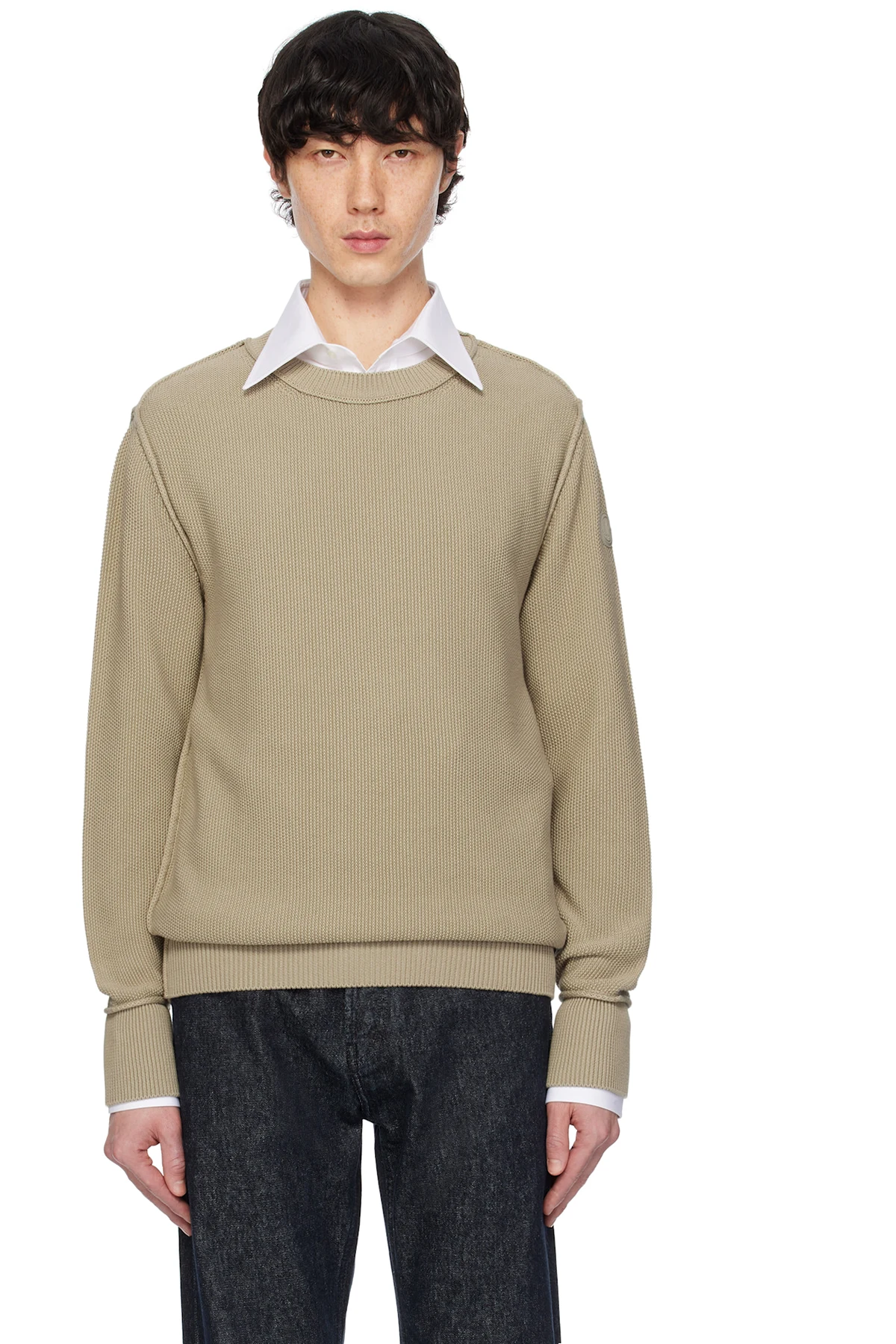 Beige Textured Cotton Sweater