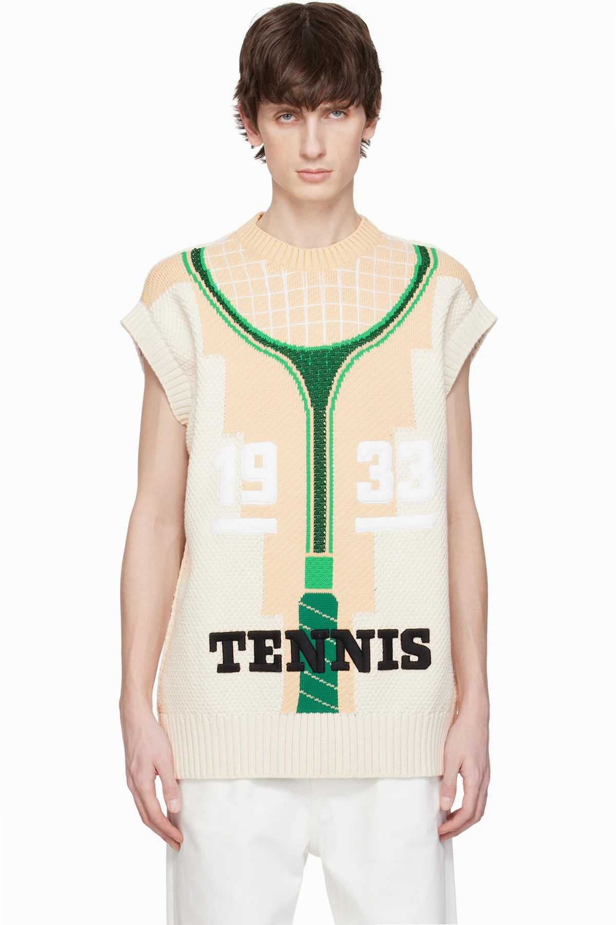 Beige Runway Graphic Sweater Vest