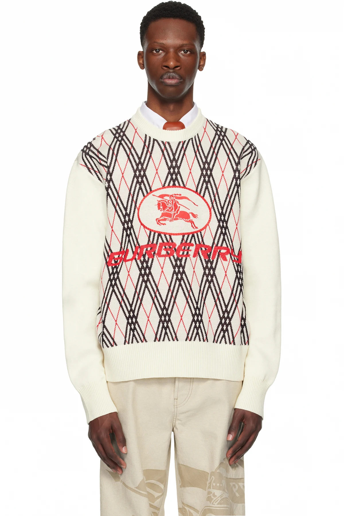 Off-White Argyle Check Wool Blend Sweater