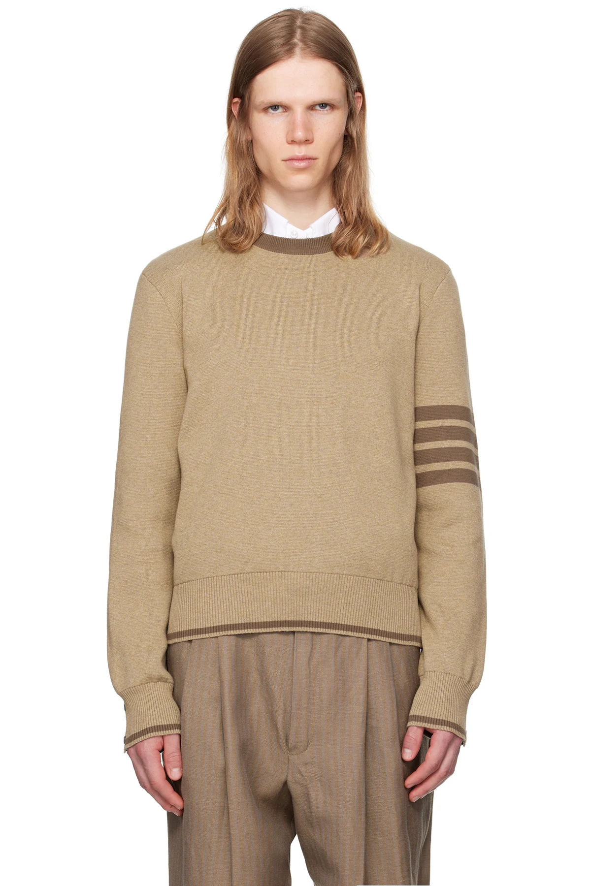 Brown Milano Stitch 4-Bar Pullover Sweater