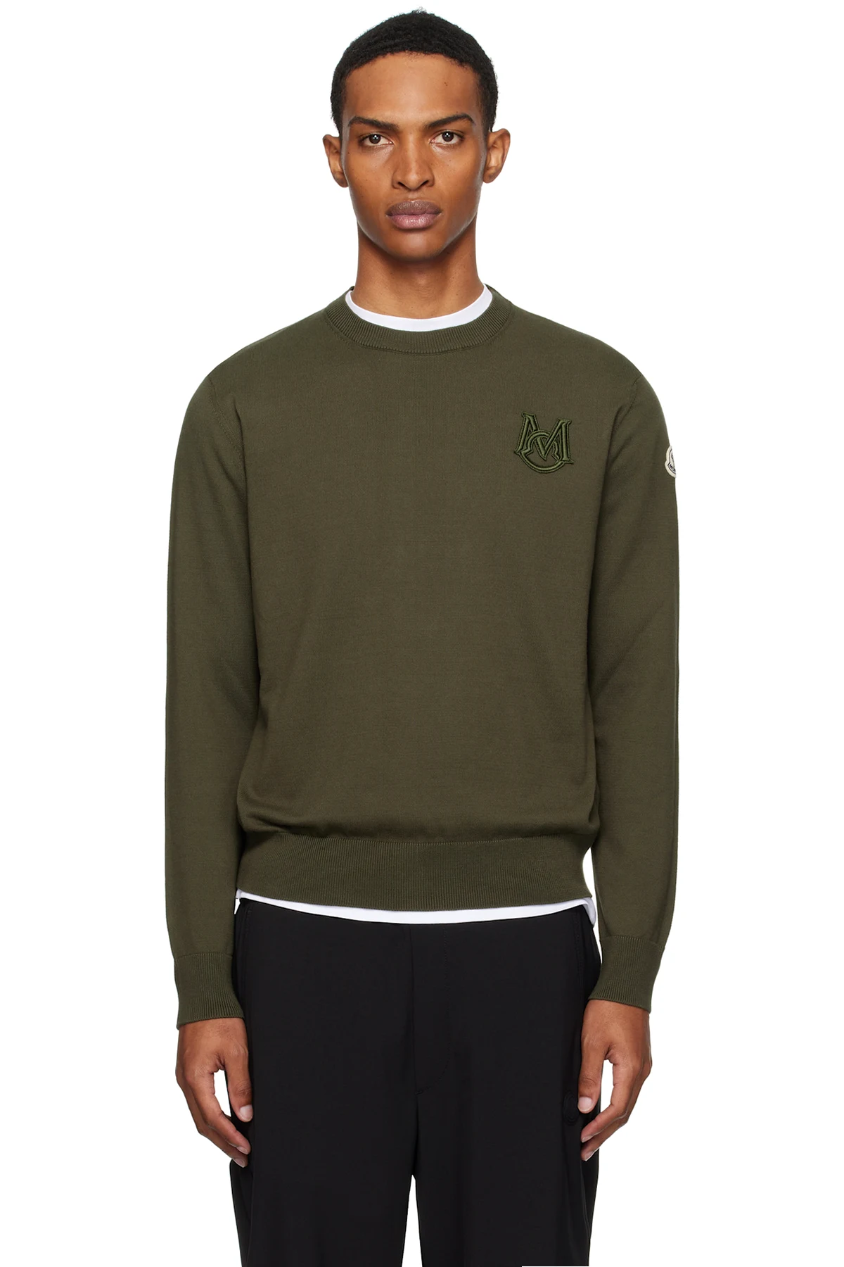 Khaki Embroidered Monogram Cotton Sweater