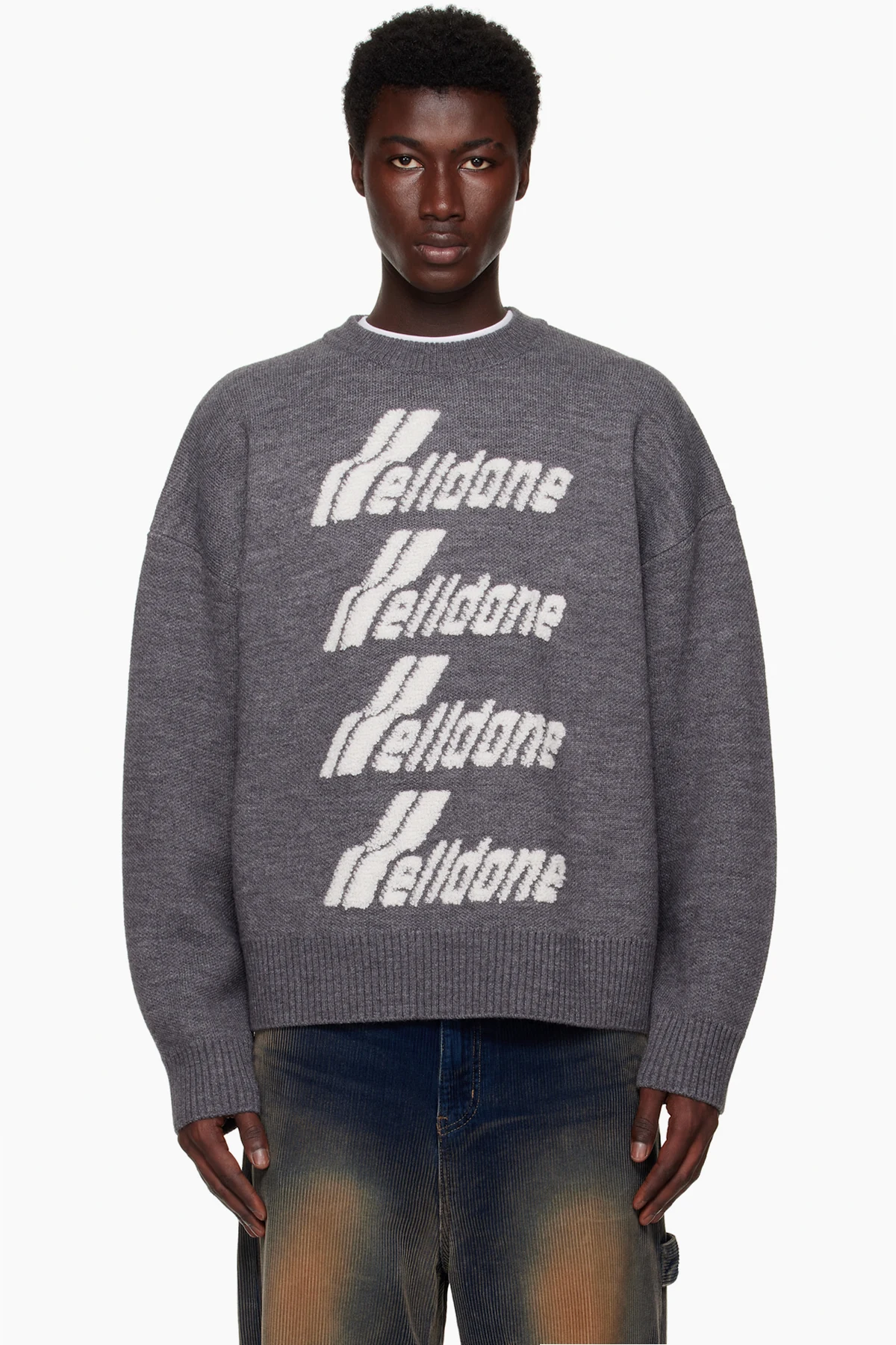 Gray Logo Pile Knit Sweater