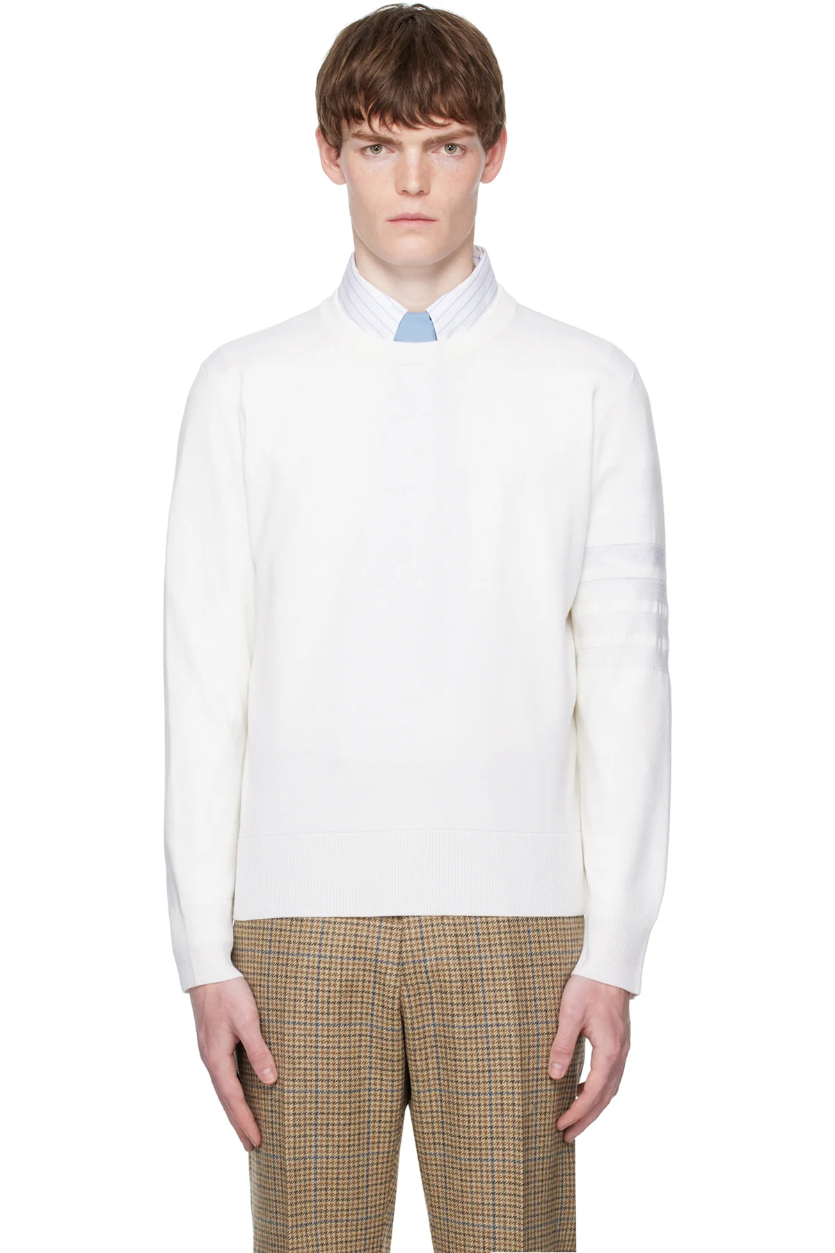 Off-White Merino Wool Double Face 4-Bar Sweater