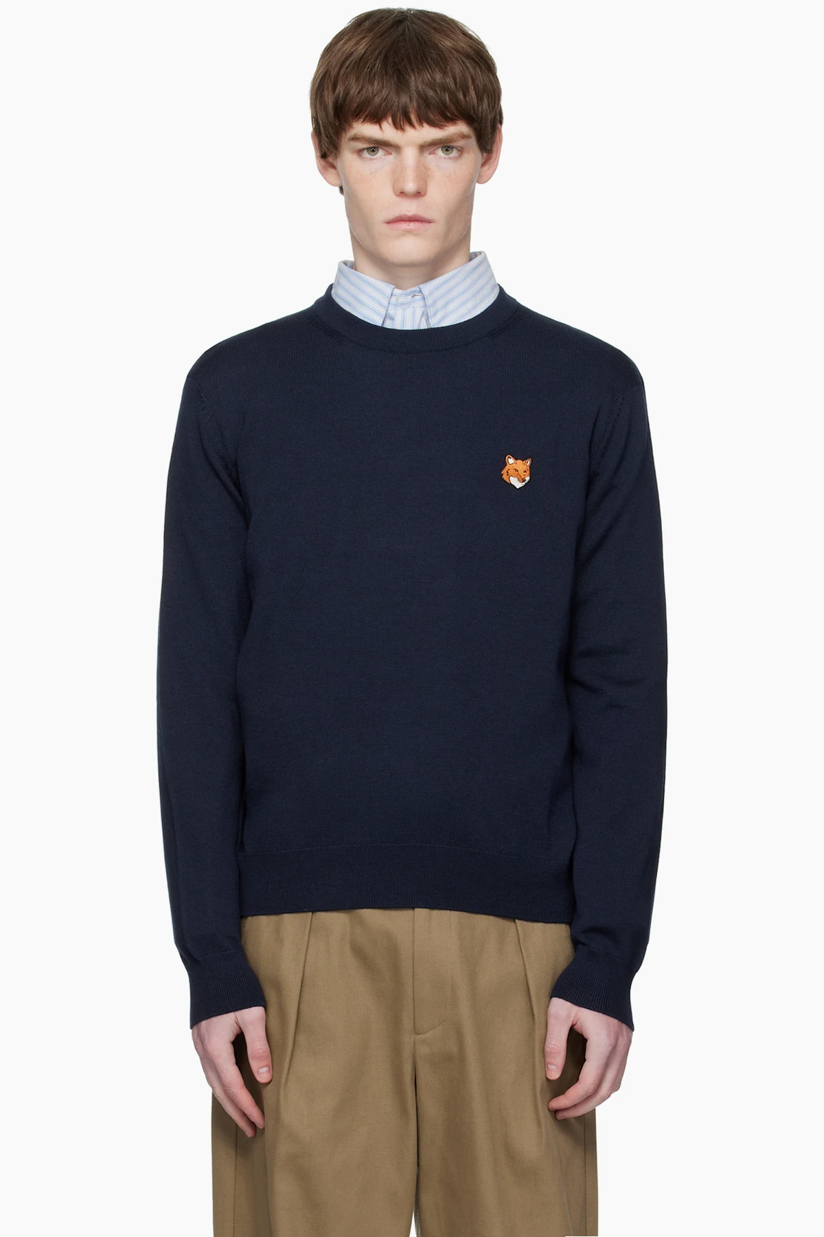 Navy Bold Fox Head Patch Regular Sweater