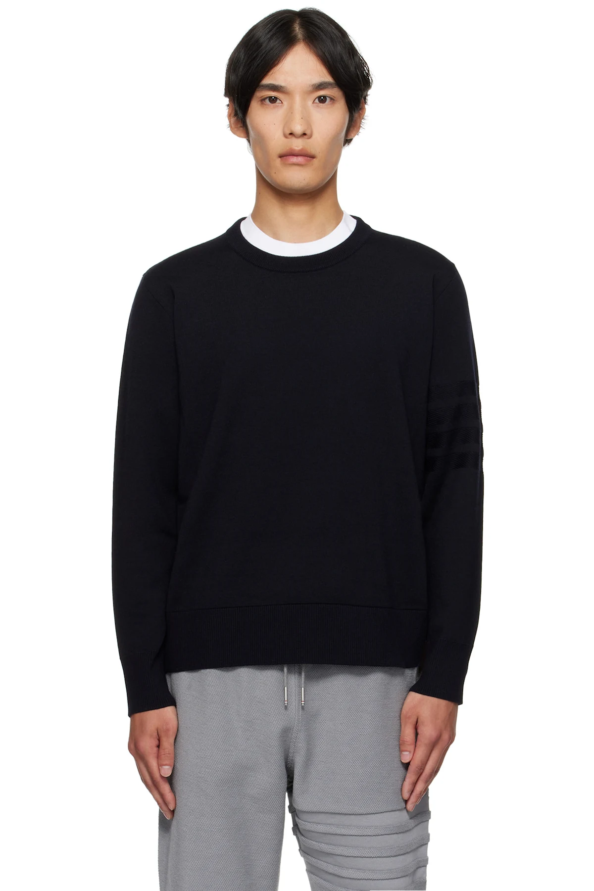 Navy Double Face Crew New 4-Bar Sweater
