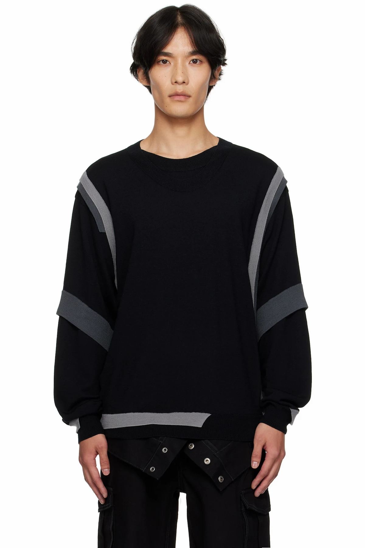 Black Layered Crewneck Sweater
