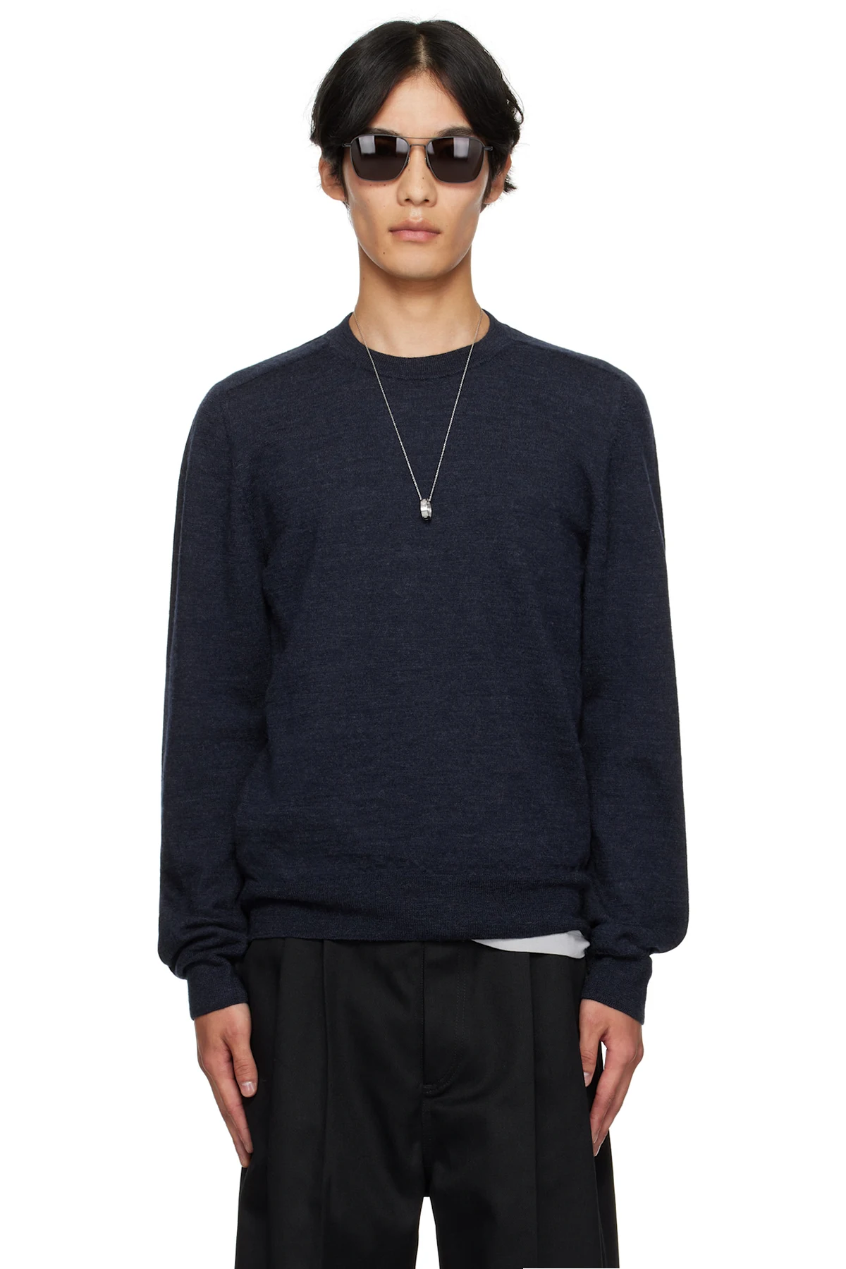 Navy Suede Elbow Patch Sweater