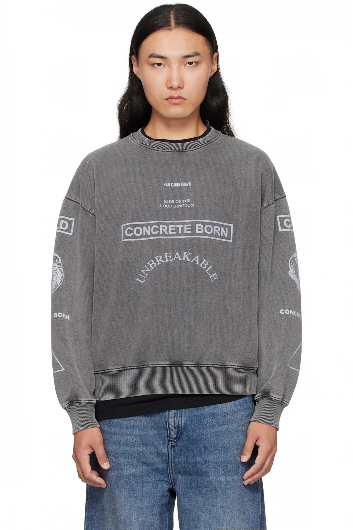 Gray Graphic Printed Crewneck Sweatshirt