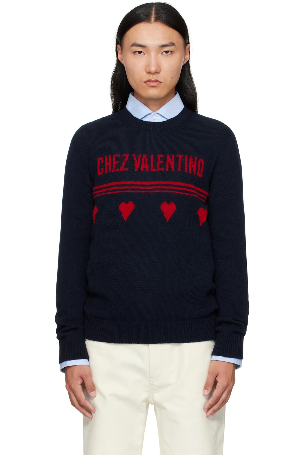 Navy Wool 'Chez Valentino' Sweater