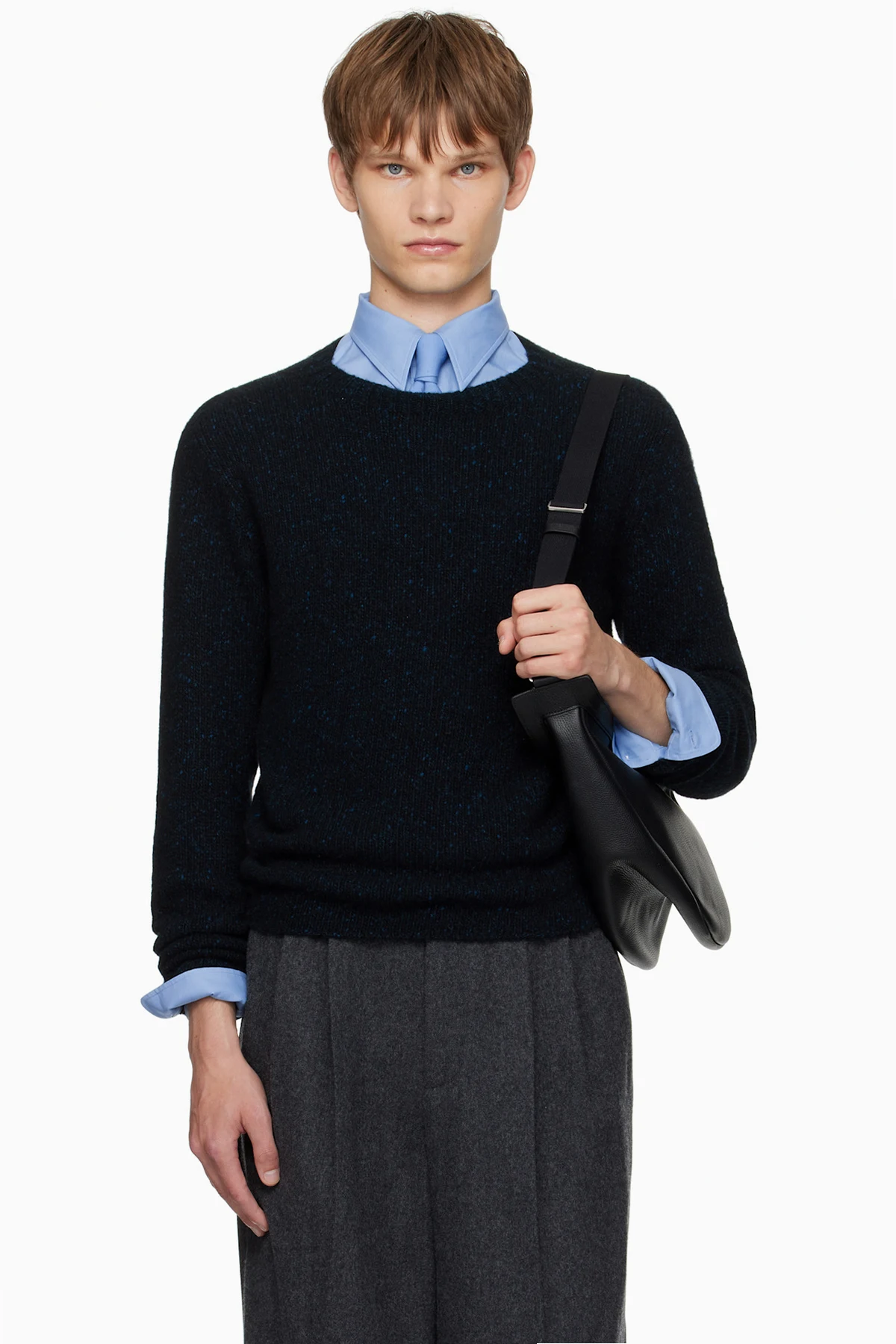 Navy Cashmere Melange Knit Sweater