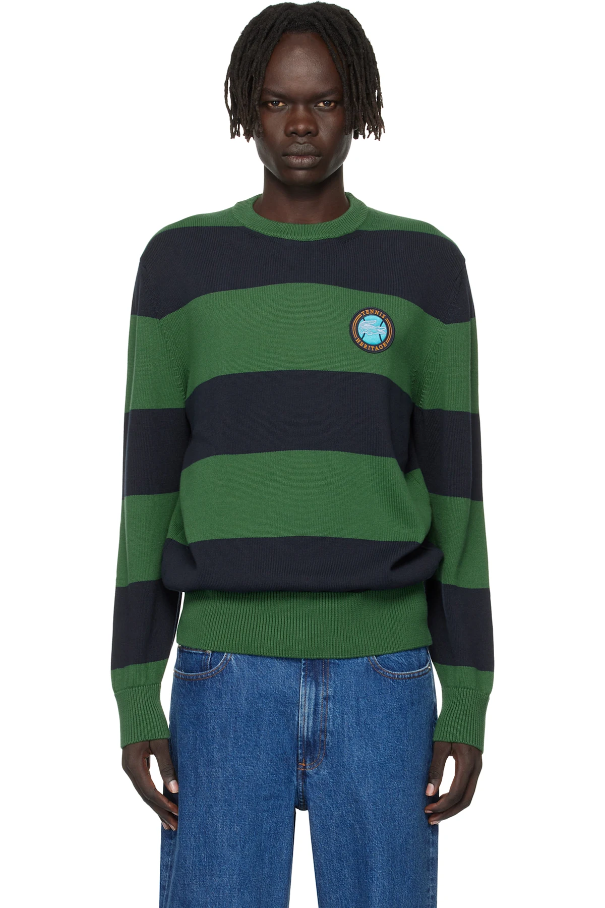 Green & Navy Striped Cotton Jersey Sweater