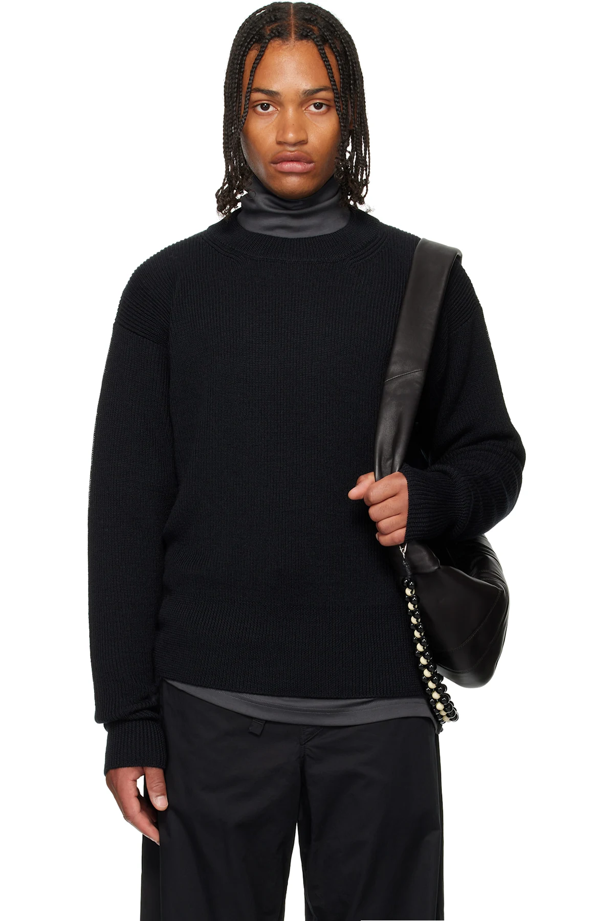 Black Boxy Round Neck Sweater