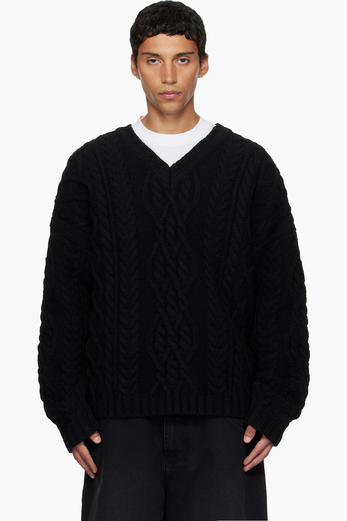 Black Cable-Knit Sweater