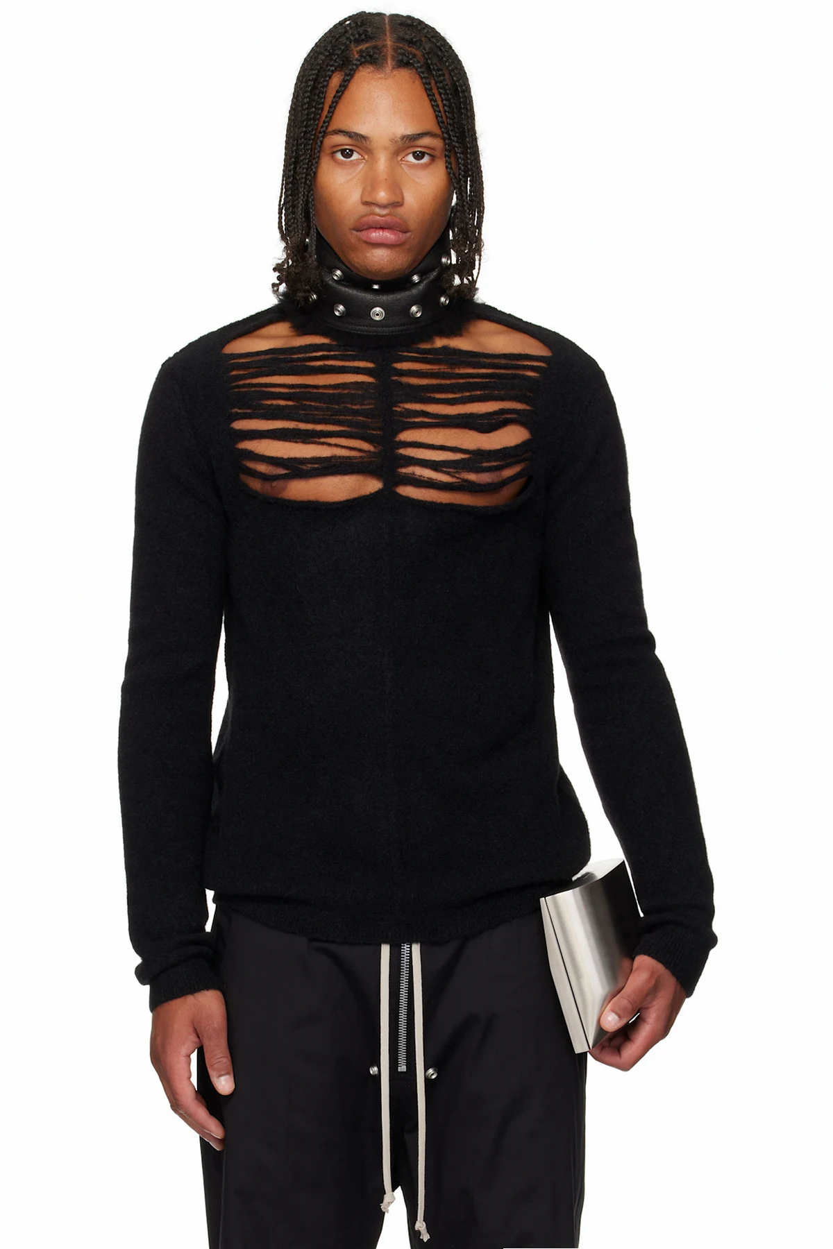 Black Concordians LS Grid Knit Sweater