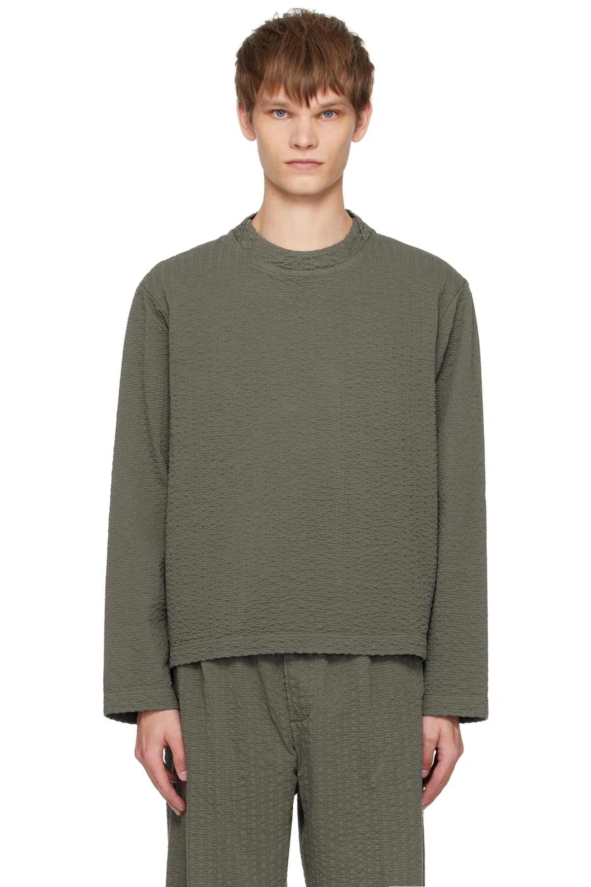 Khaki Embroidered Linestitch Smock T-shirt