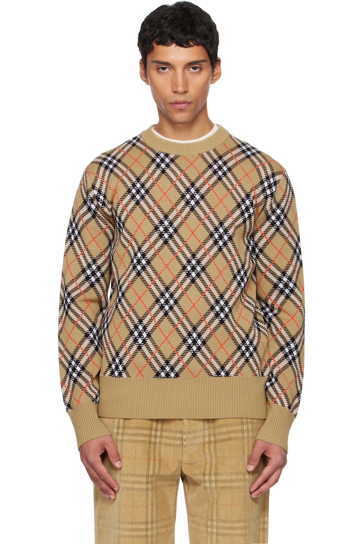 Beige Check Wool Sweater