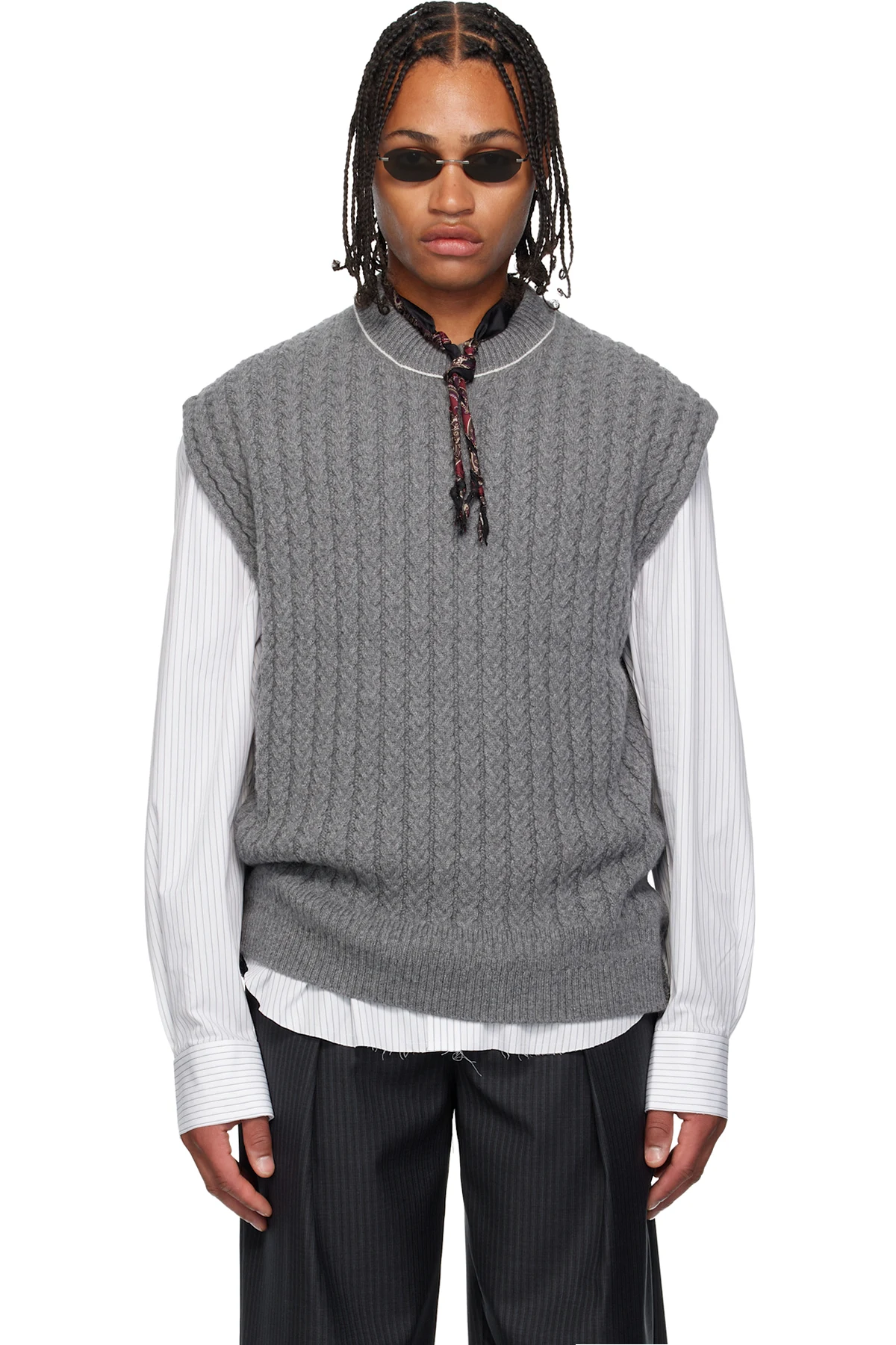 Gray Cable Knit Sweater Vest