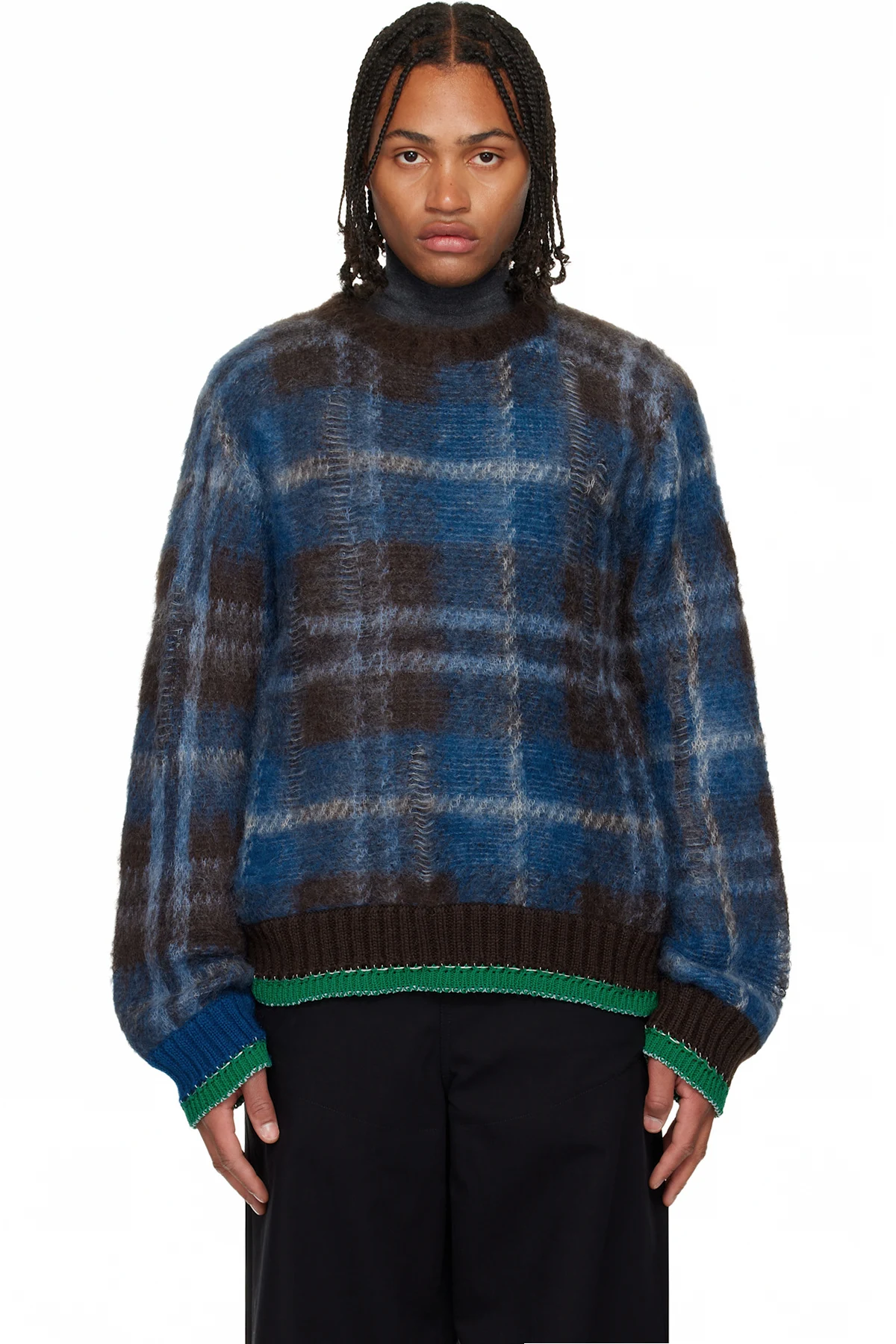 Brown & Blue Plaid Mohair Sweater