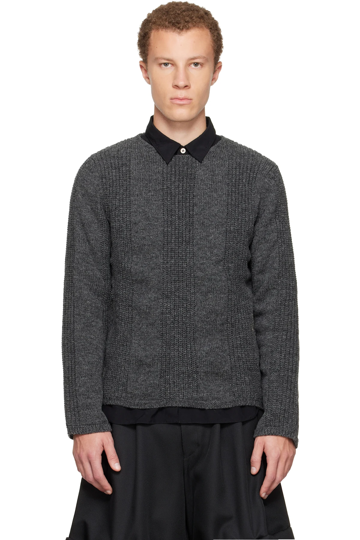 Gray Wool Stripe Crewneck Sweater