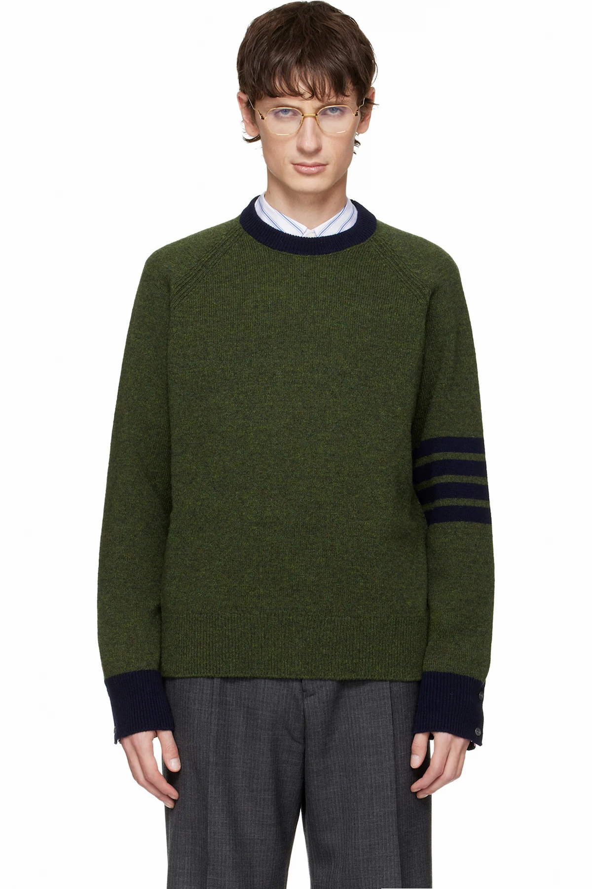 Green Jersey Stitch Raglan Sleeve Sweater