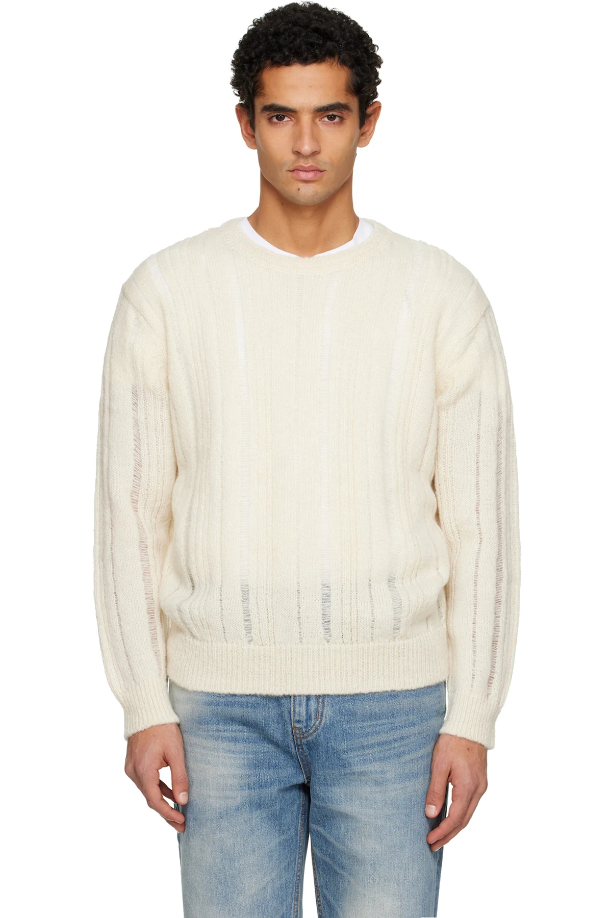 Off-White Kid Mohair Distressed Ribbed Sweater