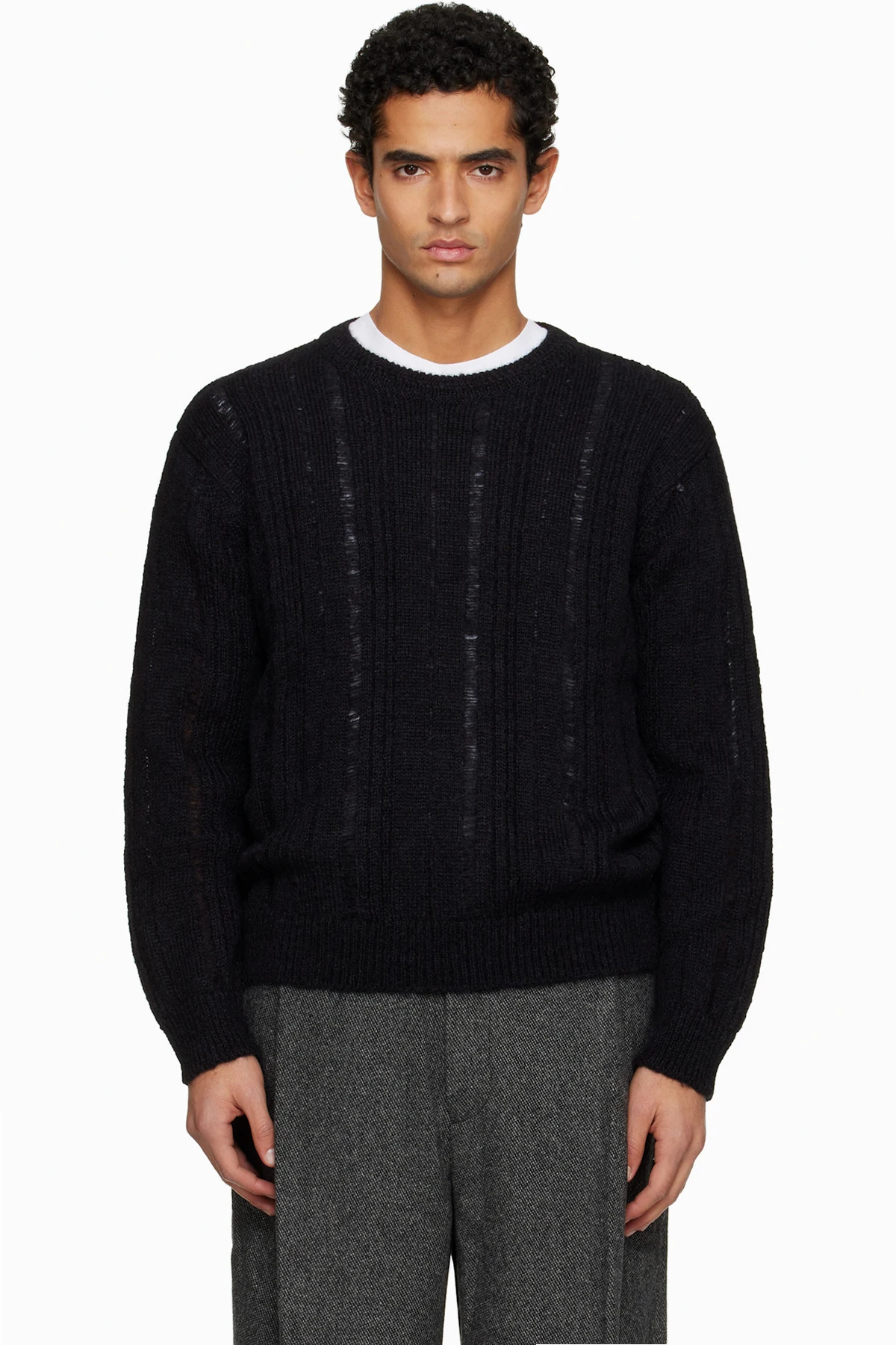 Black Distressed Ribbed Sweater