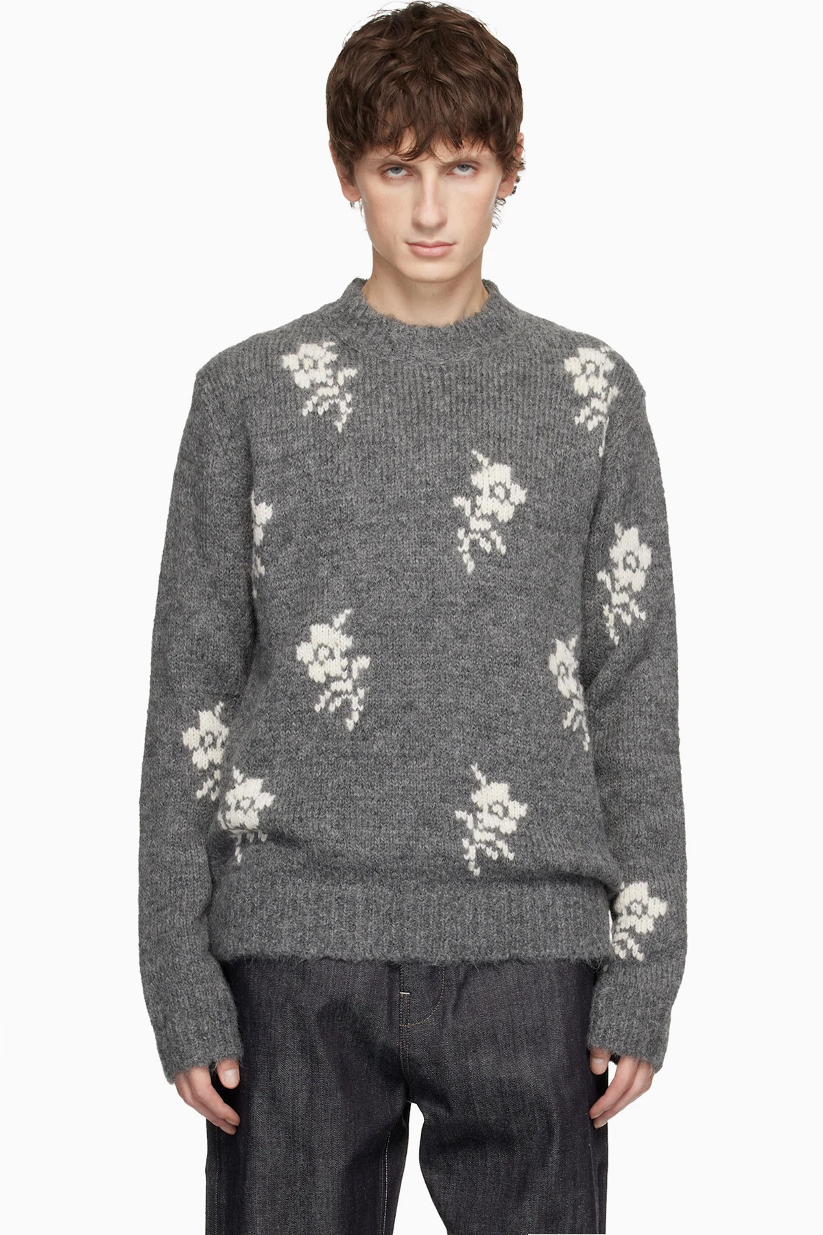 Gray Wool Blend Crew-Neck Sweater