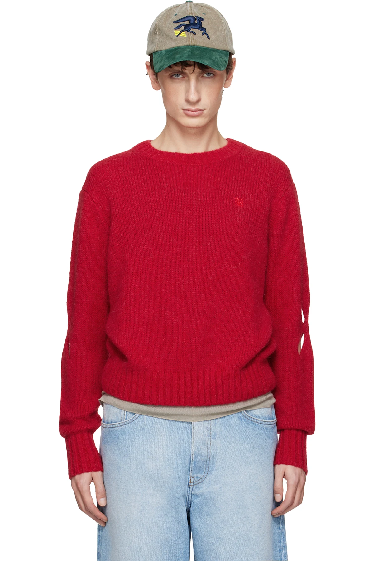 Red Slashed Shaggy Sweater