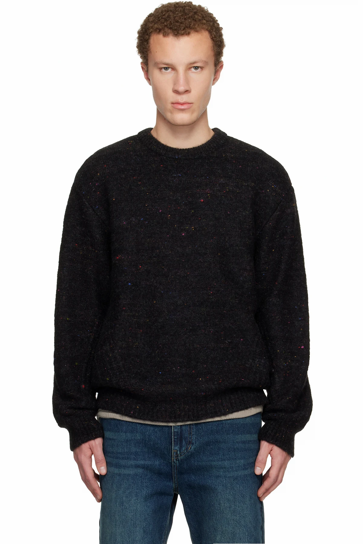 Black Stitch Line Round Neck Sweater