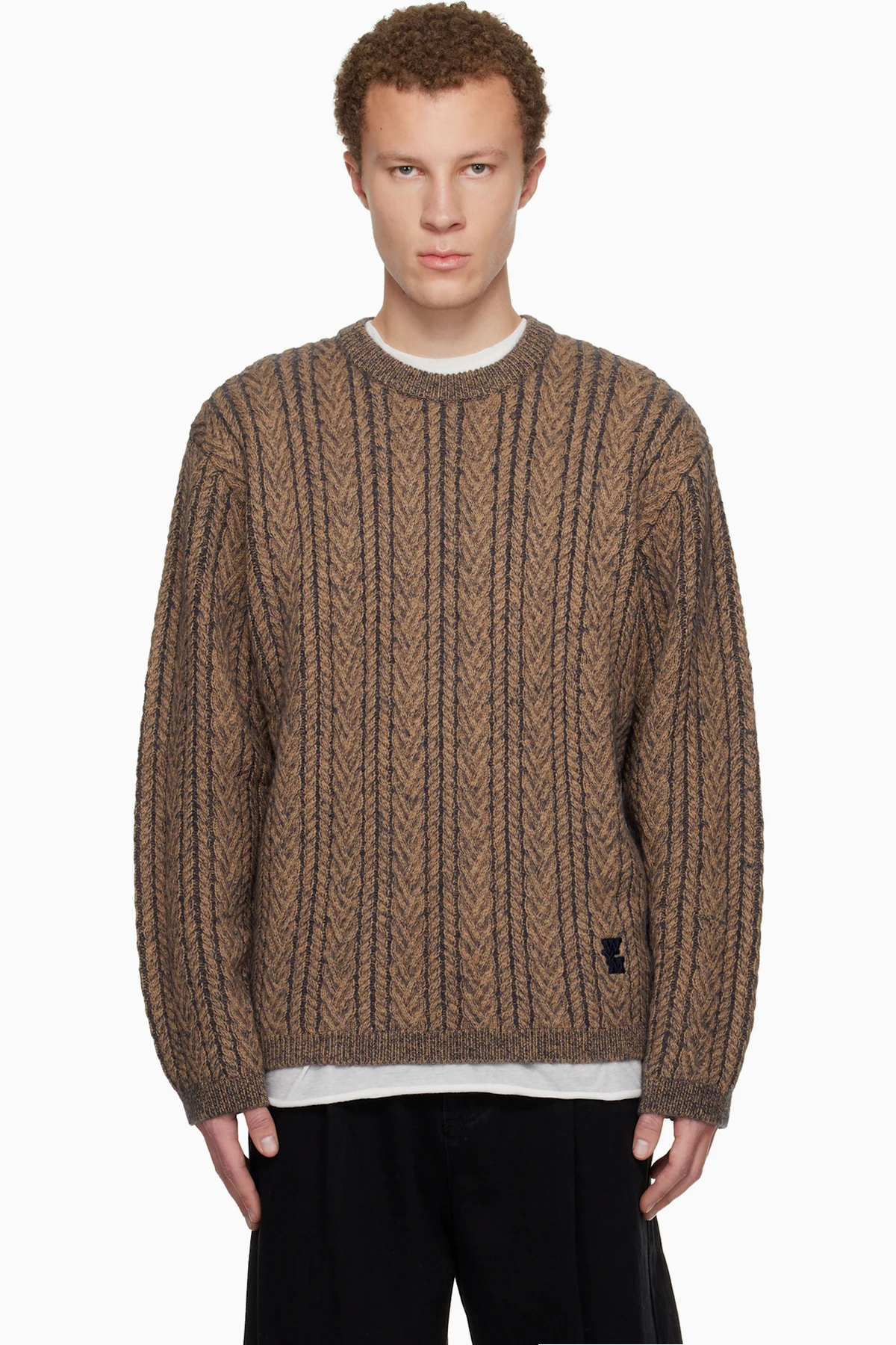 Brown Wool Blend Herringbone Sweater