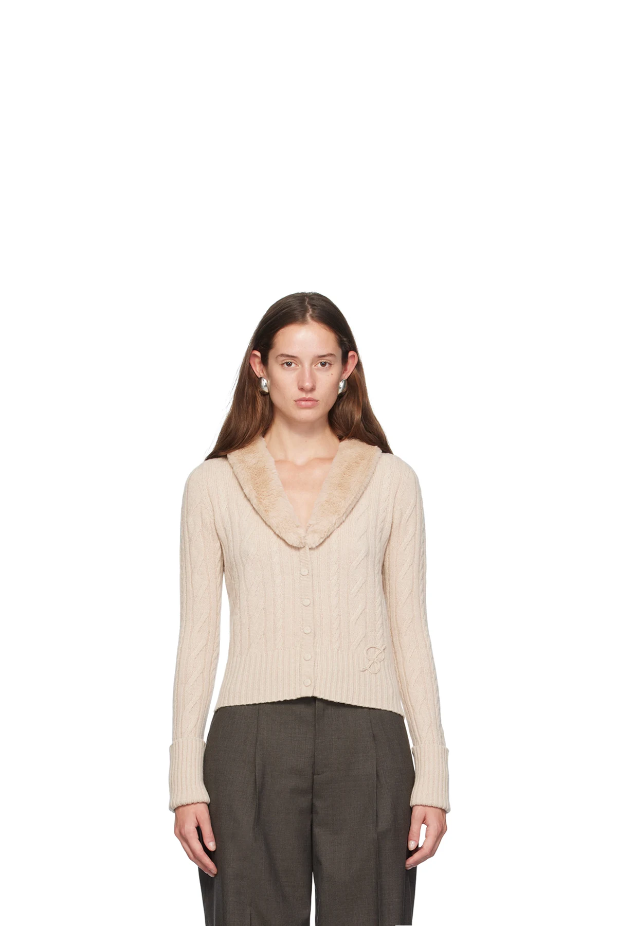 Off-White Faux-Fur Collar Cardigan