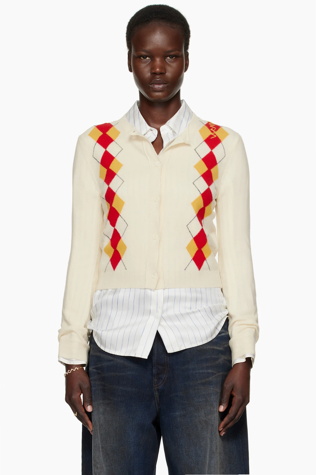 Off-White Wool Argyle Cardigan