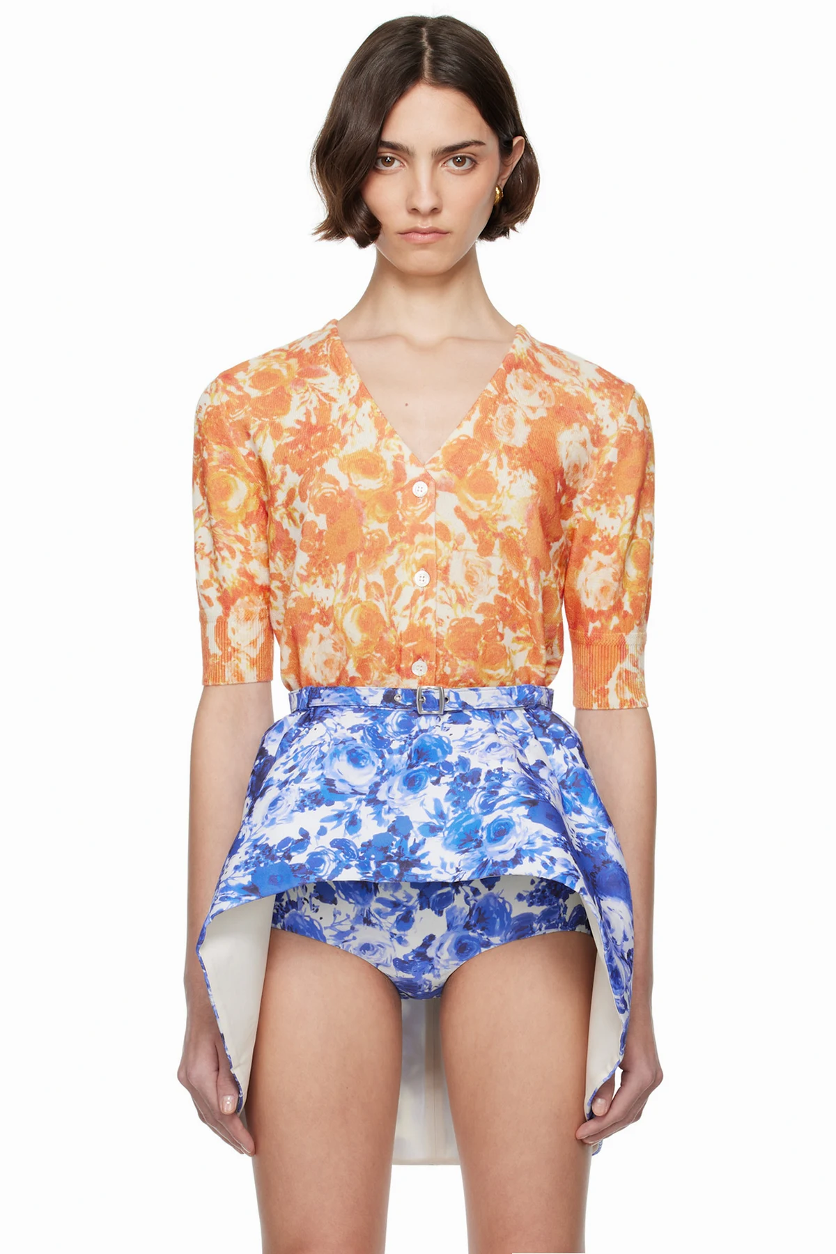 Orange Rosengarten Print Cardigan