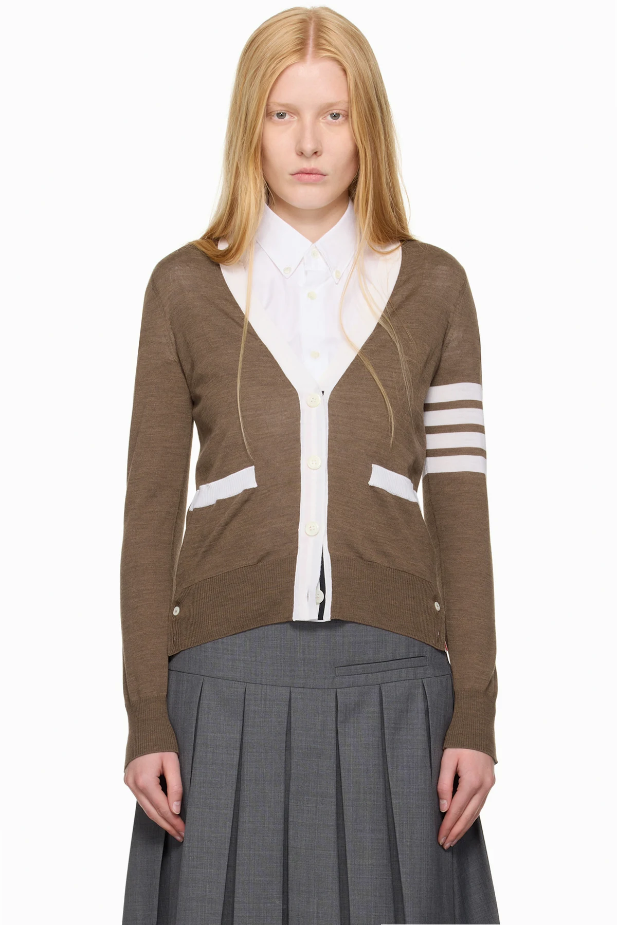 Brown Wool 4-Bar Relaxed-Fit Cardigan