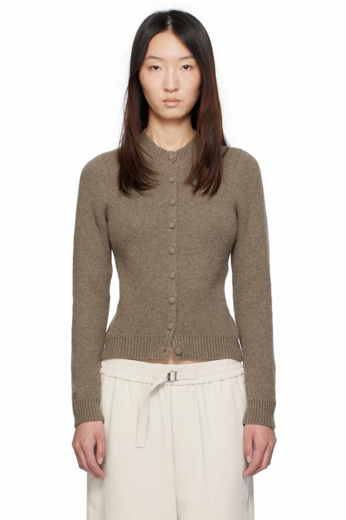 Beige Classic Round-Neck Cardigan