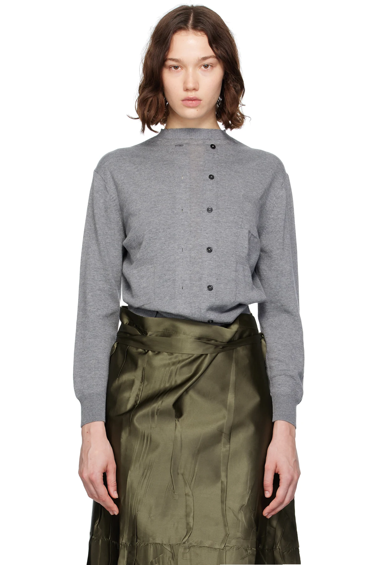 Gray Trompe L'Oeil Cardigan