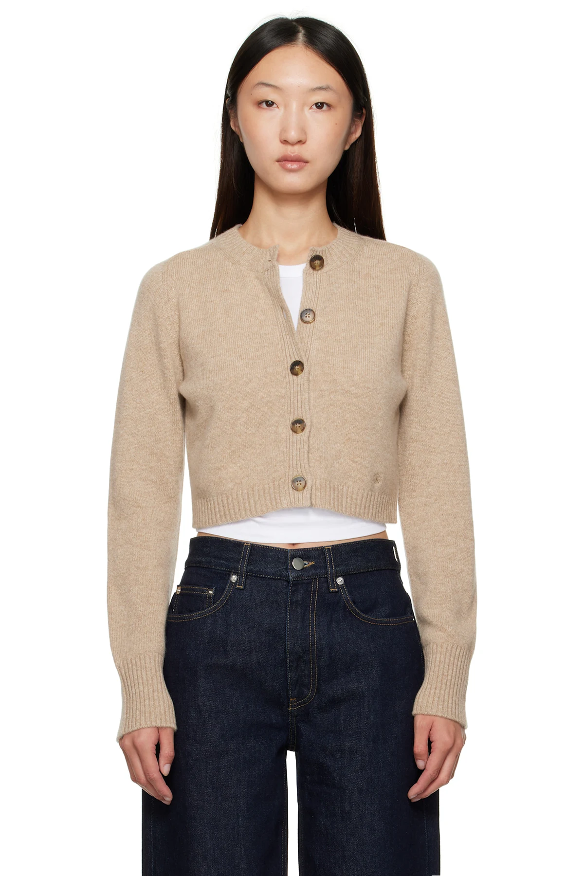 Beige Zephir Cashmere Cropped Cardigan