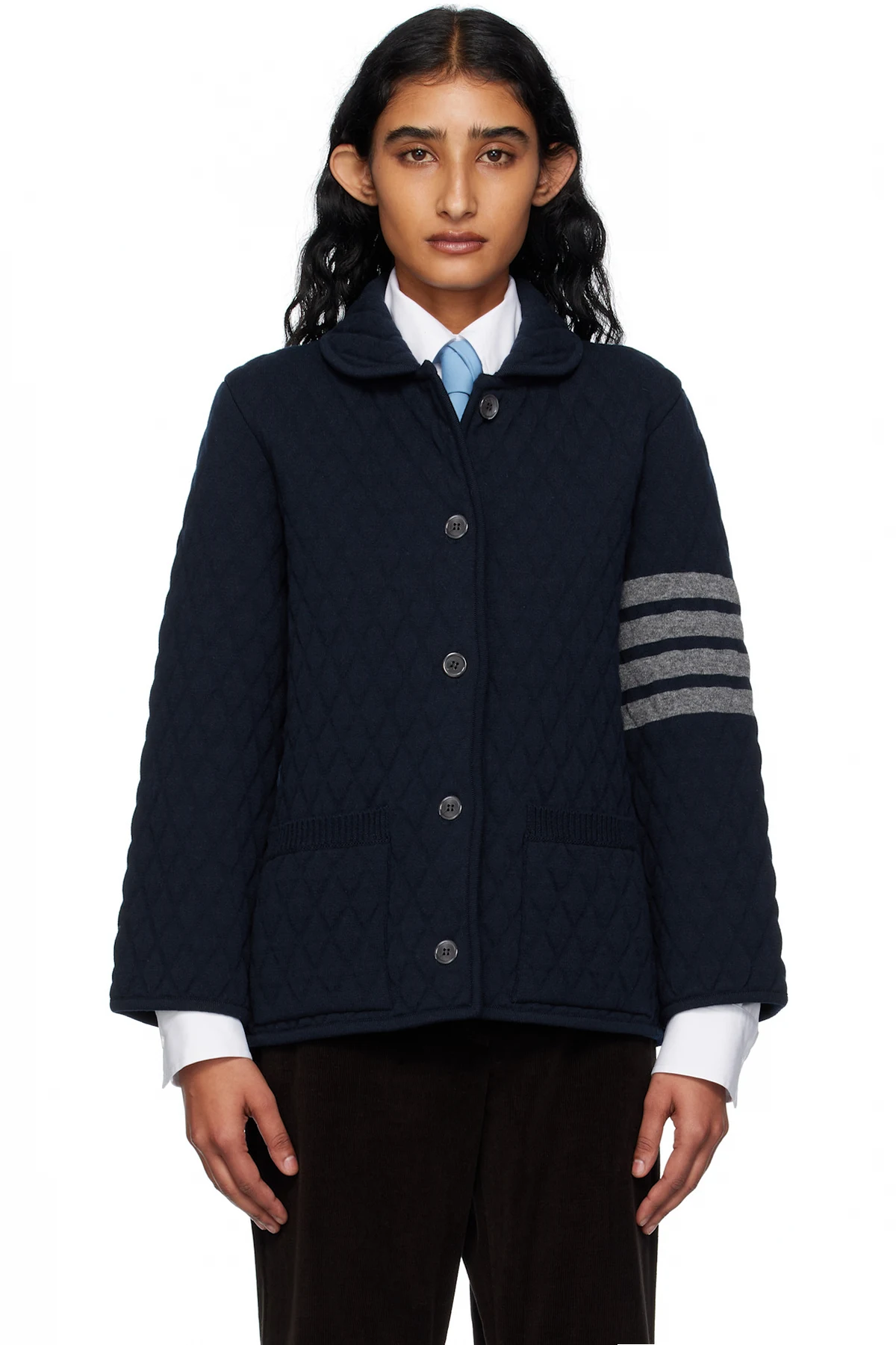 Navy Quilted Knit Merino Wool 4-Bar Work Jacket