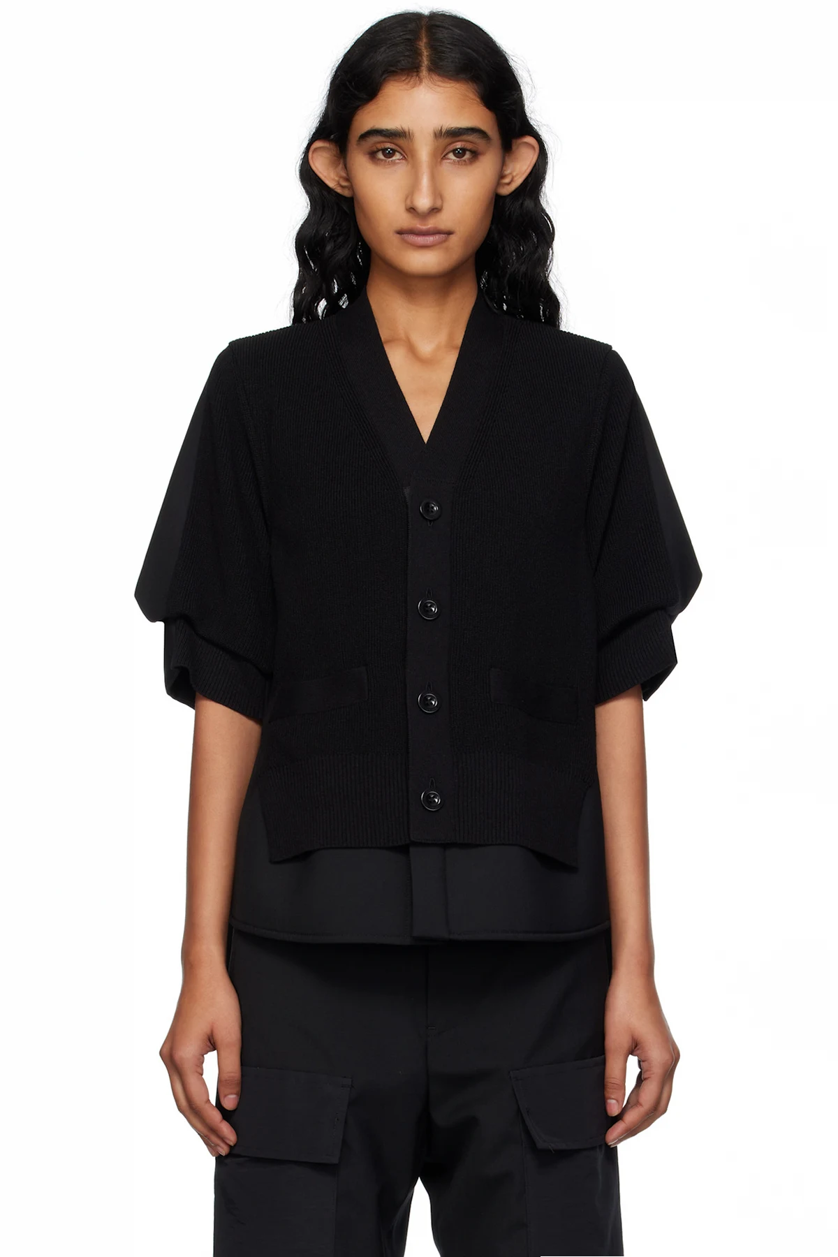 Black Suiting Mix Knit Cardigan