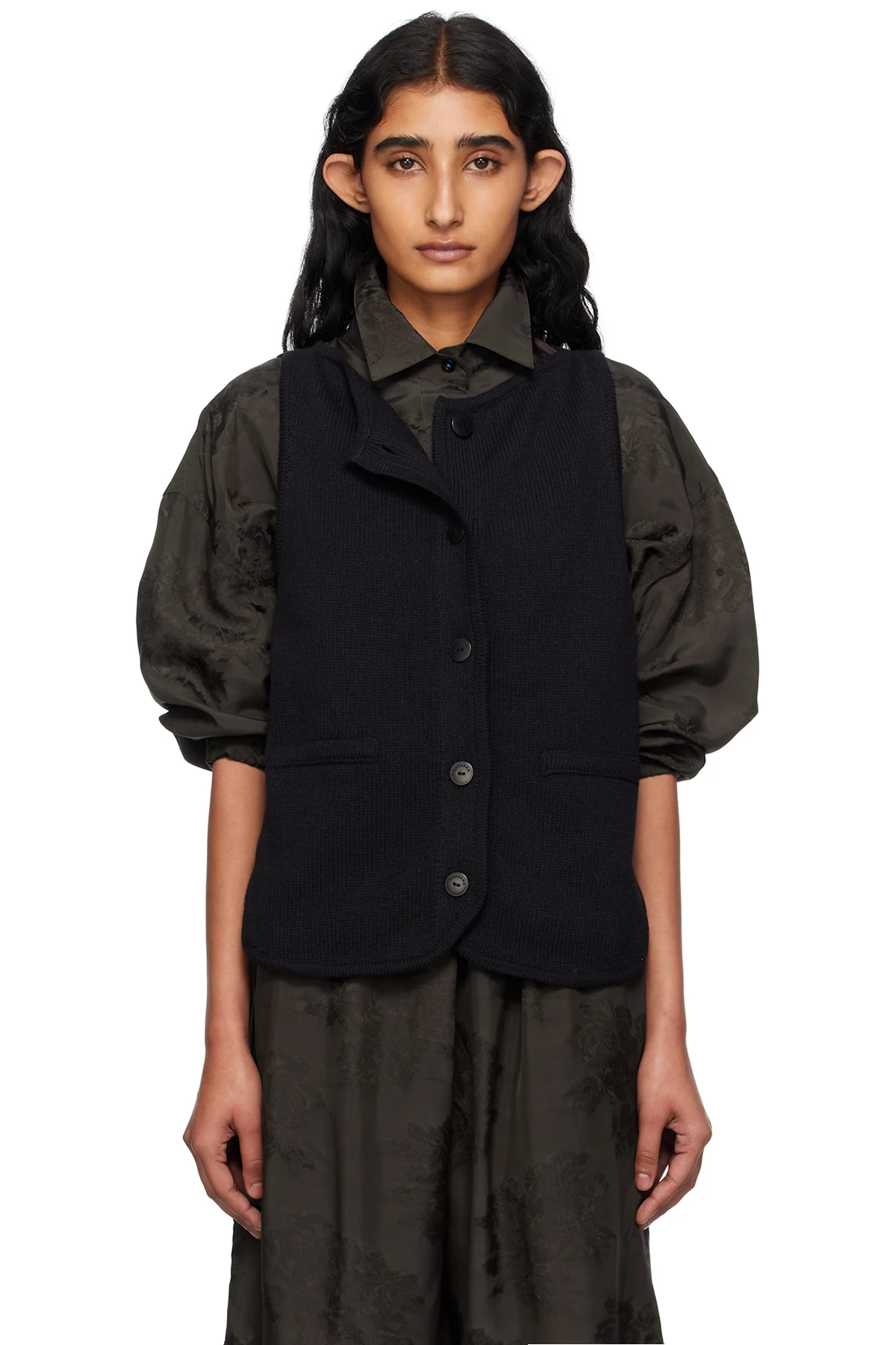 Black Boat-Neck Waistcoat Cardigan