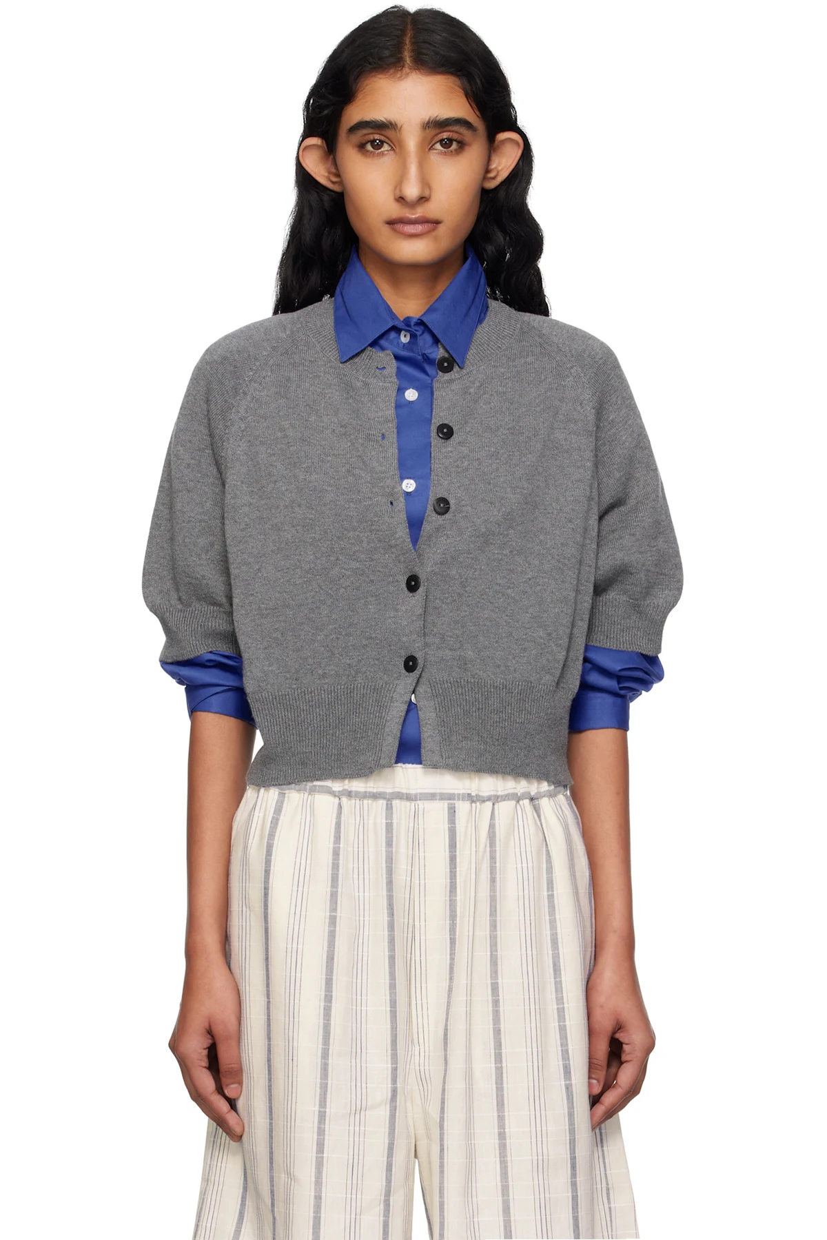 Gray Cotton Cashmere Cardigan