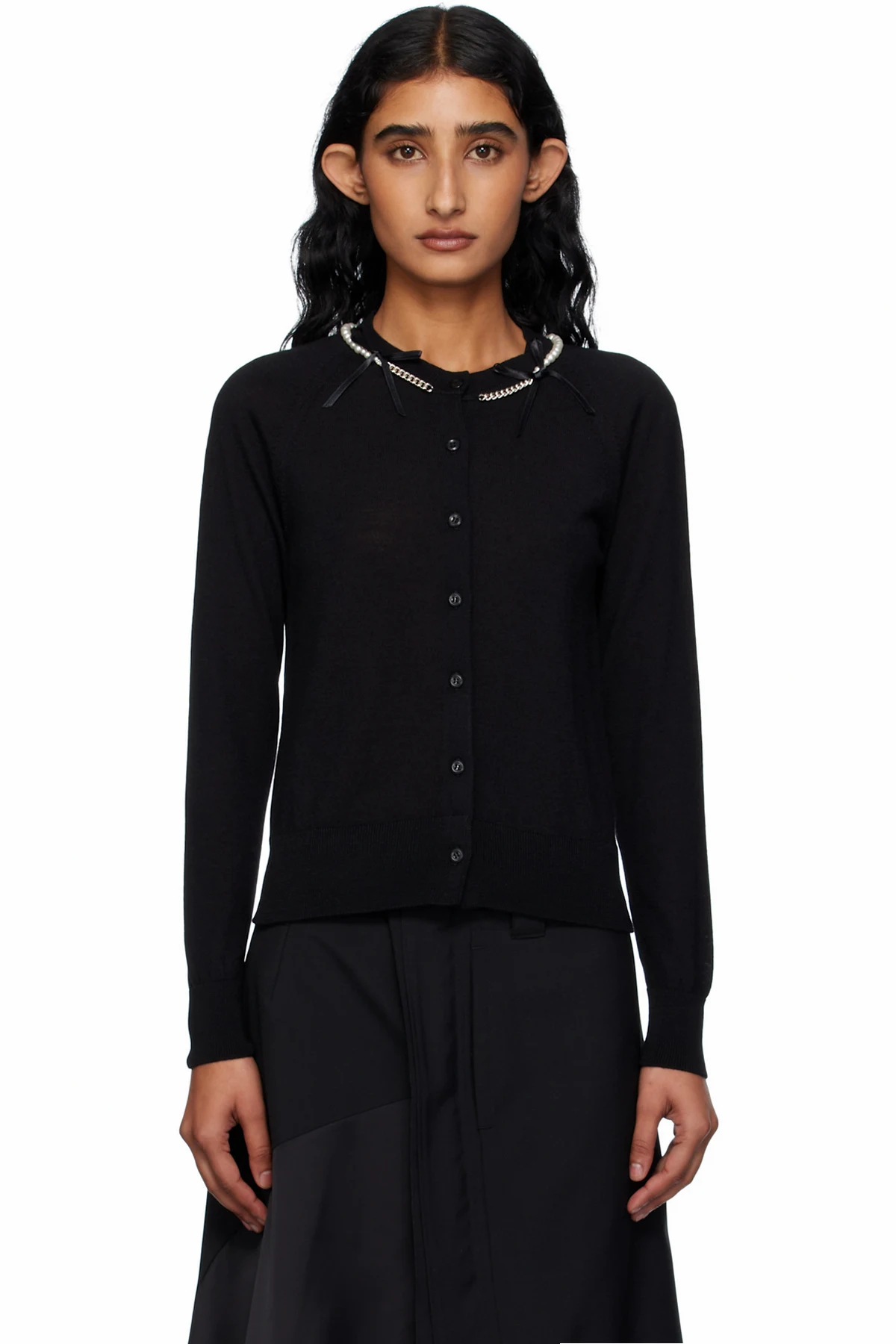 Black Pearl & Chain Bow Cardigan