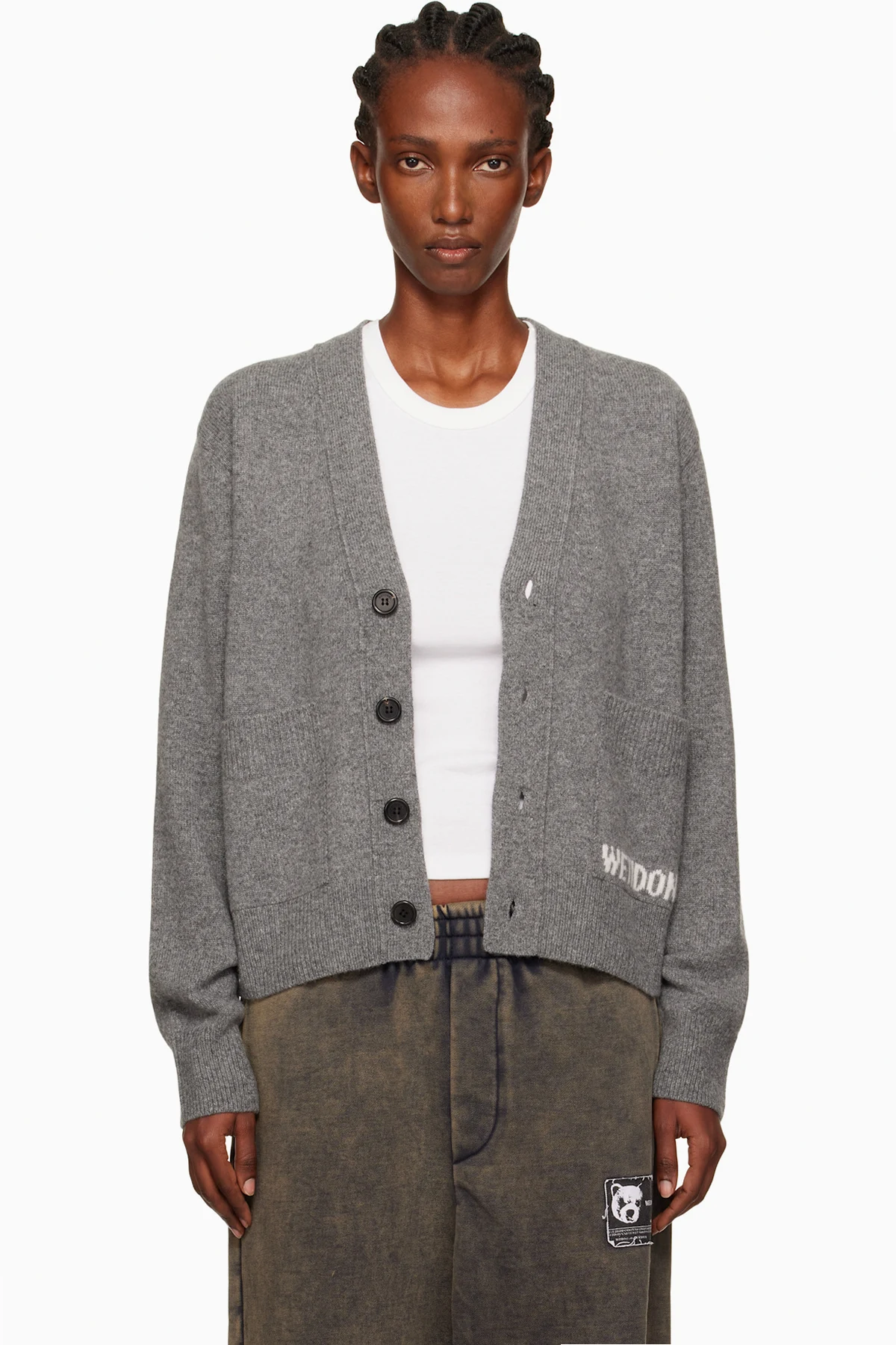 Gray Pocket Logo Knit Cardigan