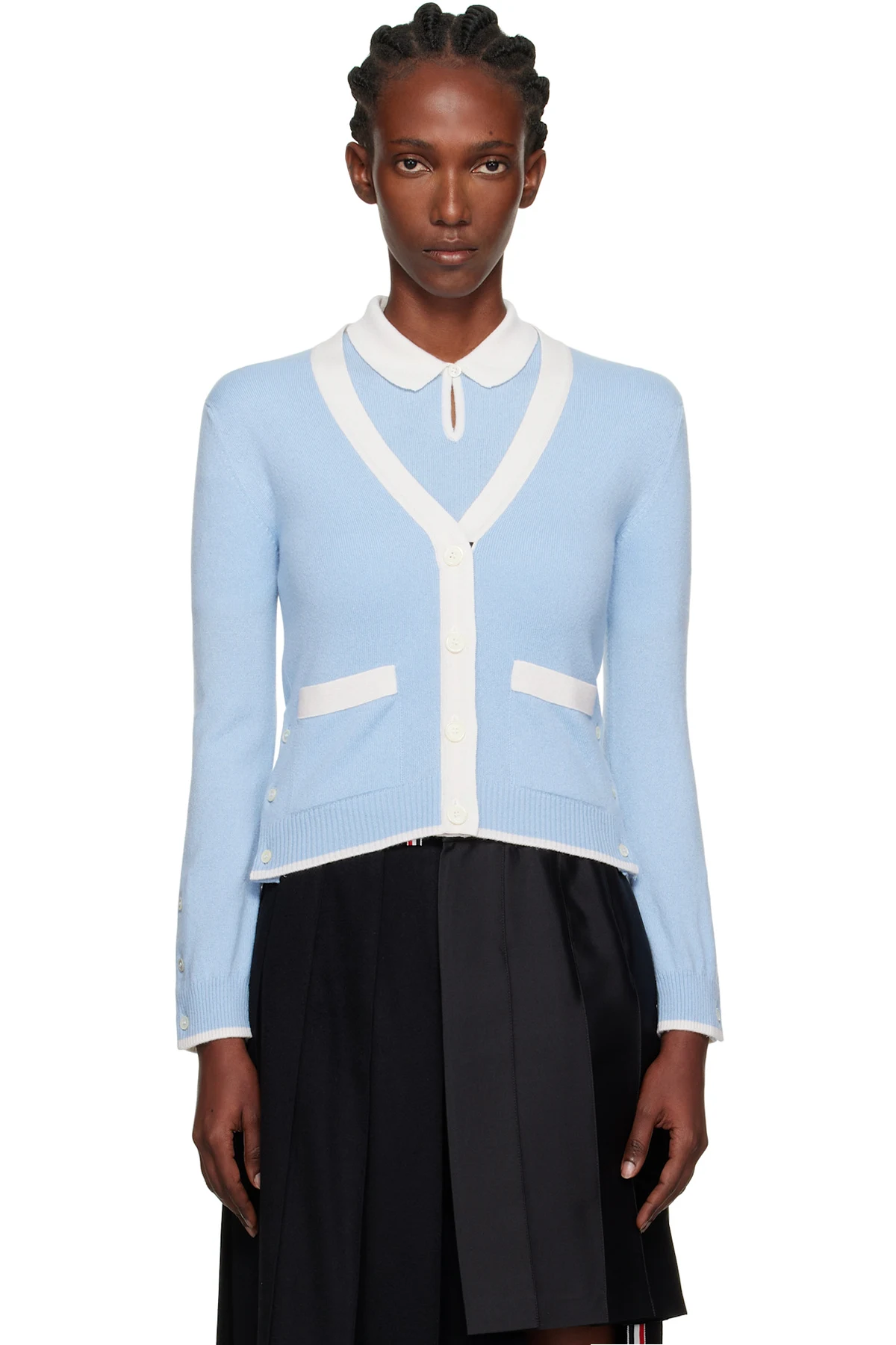 Blue Jersey Stitch Cashmere V-Neck Cardigan