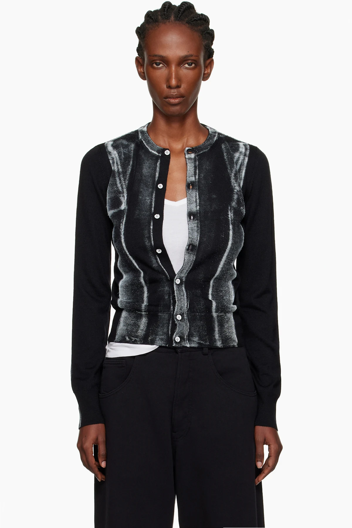 Black Folded Printed Gauge 14 Cardigan